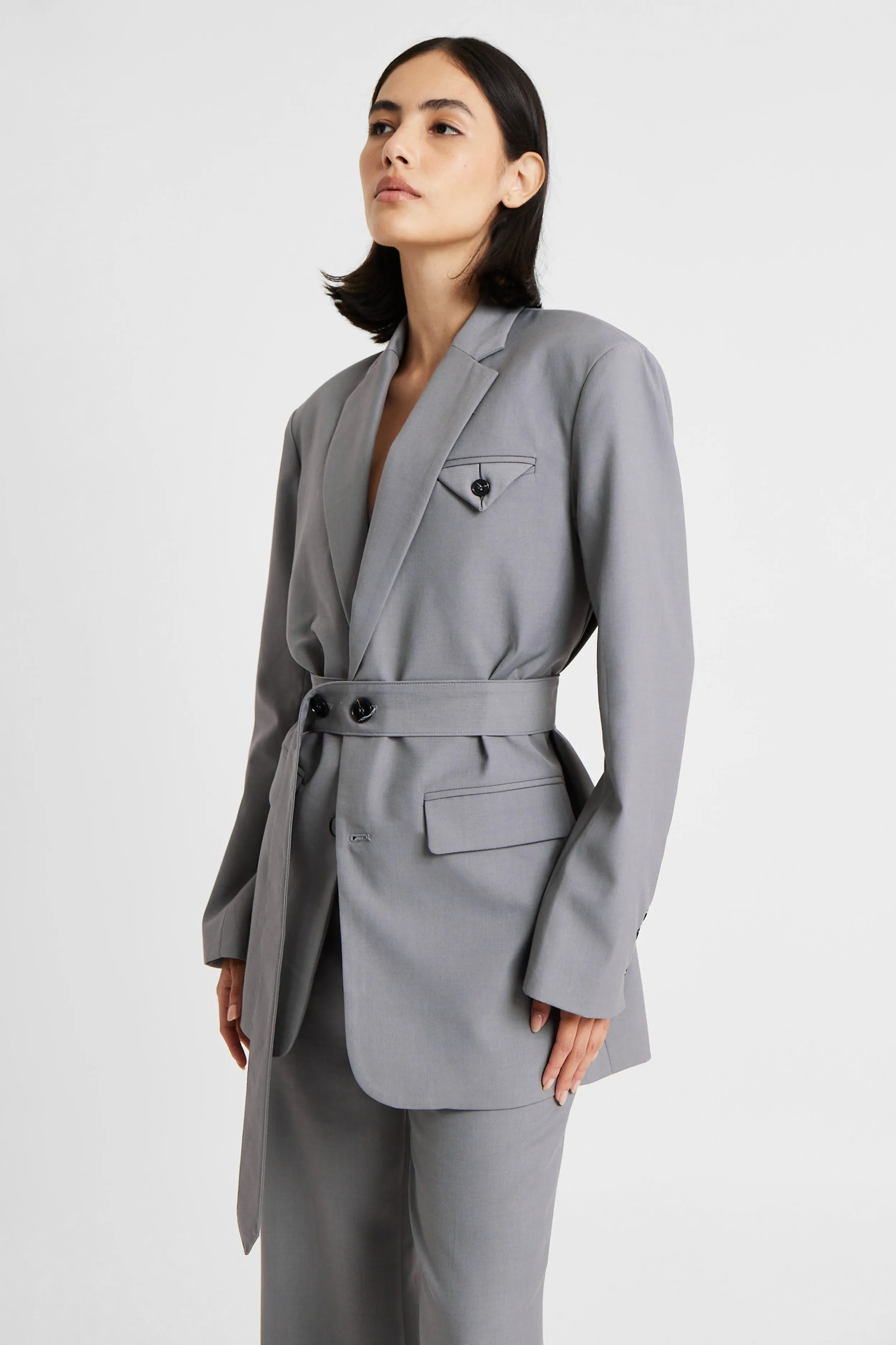 Single Breasted Blazer with Button Belt - Slate sold by Because of Alice product image thumbnail 5