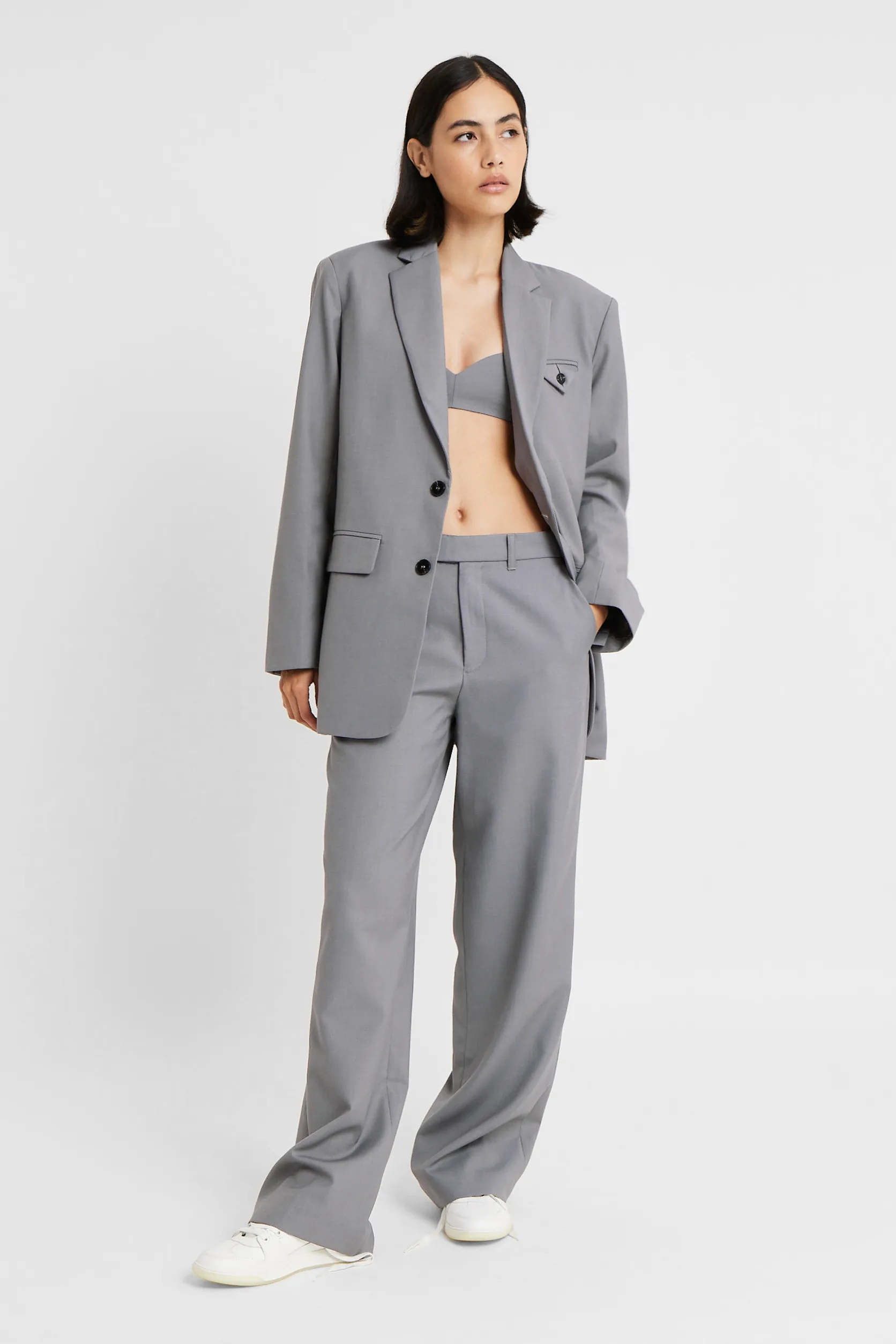 Single Breasted Blazer with Button Belt - Slate sold by Because of Alice product image thumbnail 2