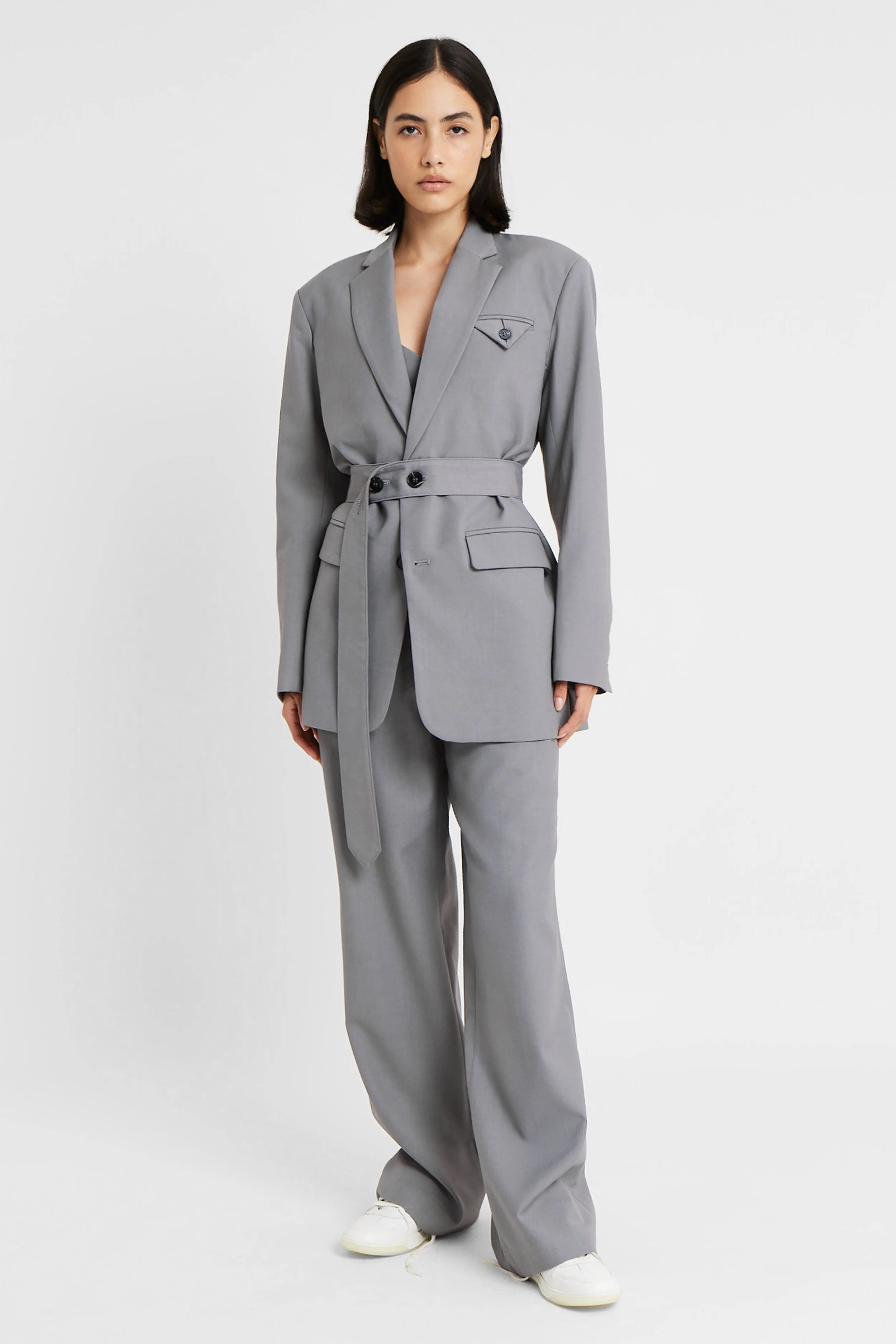 Single Breasted Blazer with Button Belt - Slate sold by Because of Alice product image thumbnail 3