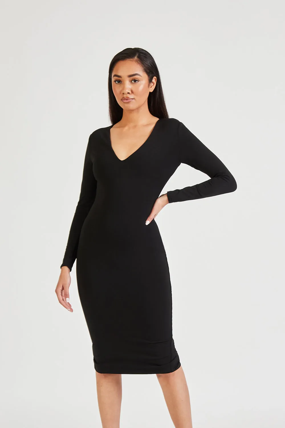 Longsleeve V Neck Midi Dress - Black sold by Because of Alice product image thumbnail 2