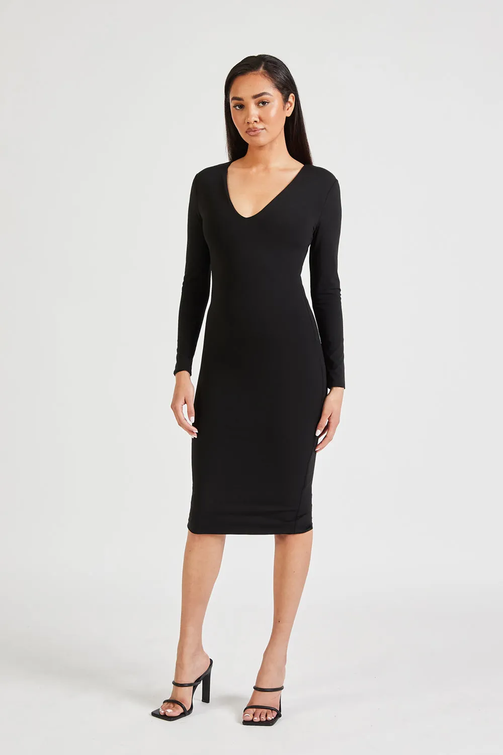 Longsleeve V Neck Midi Dress - Black sold by Because of Alice