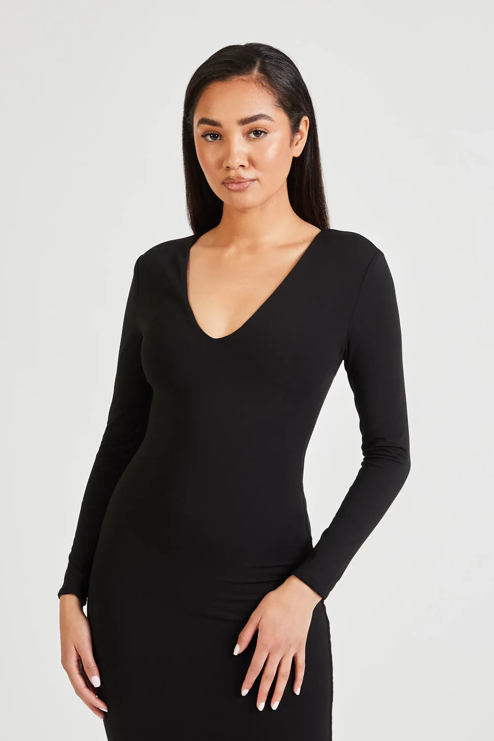 Longsleeve V Neck Midi Dress - Black sold by Because of Alice product image thumbnail 3
