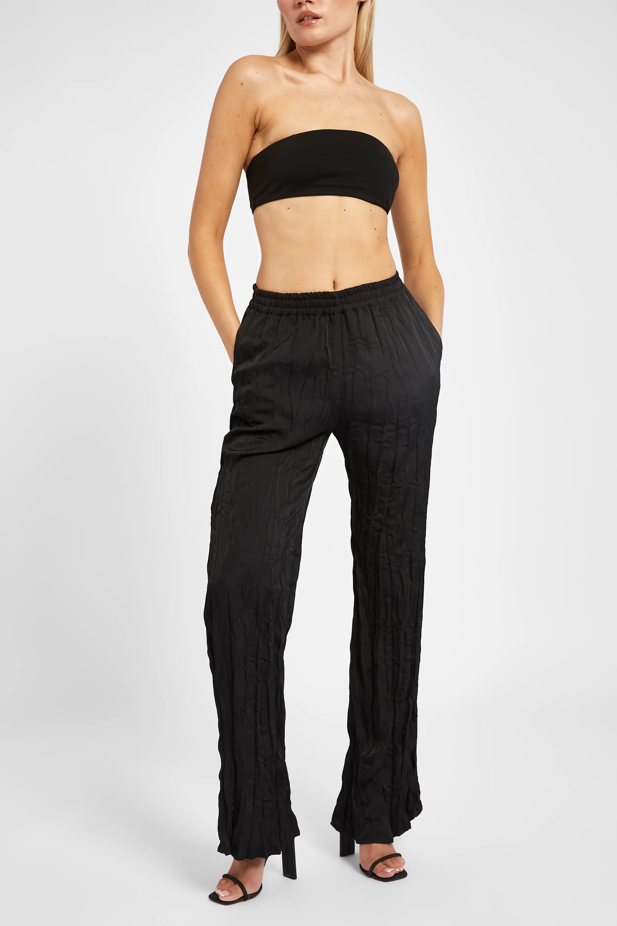 Satin Crinkle Wide Leg Trousers - Black sold by Because of Alice product image thumbnail 4