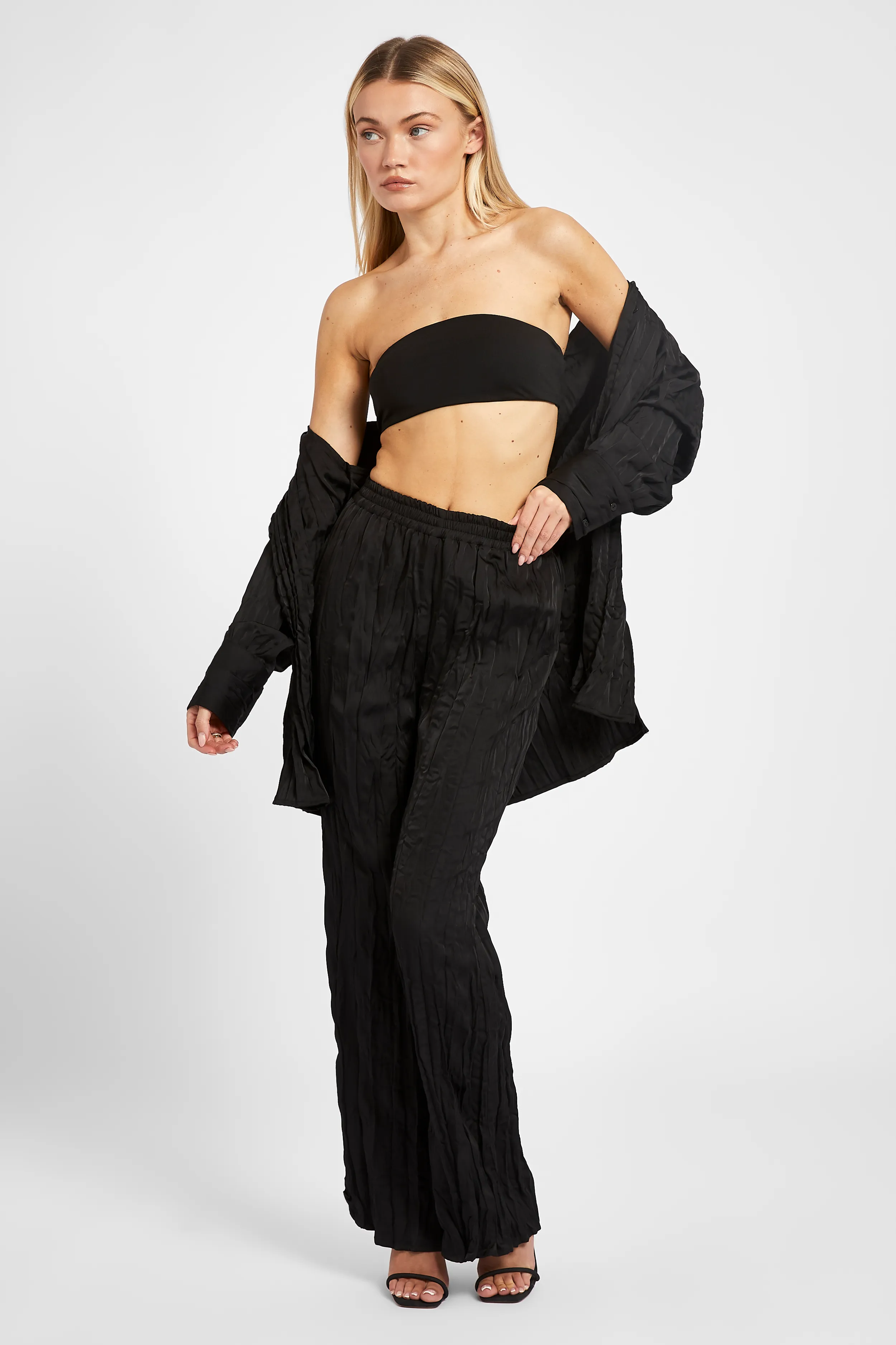 Satin Crinkle Wide Leg Trousers - Black sold by Because of Alice product image thumbnail 5