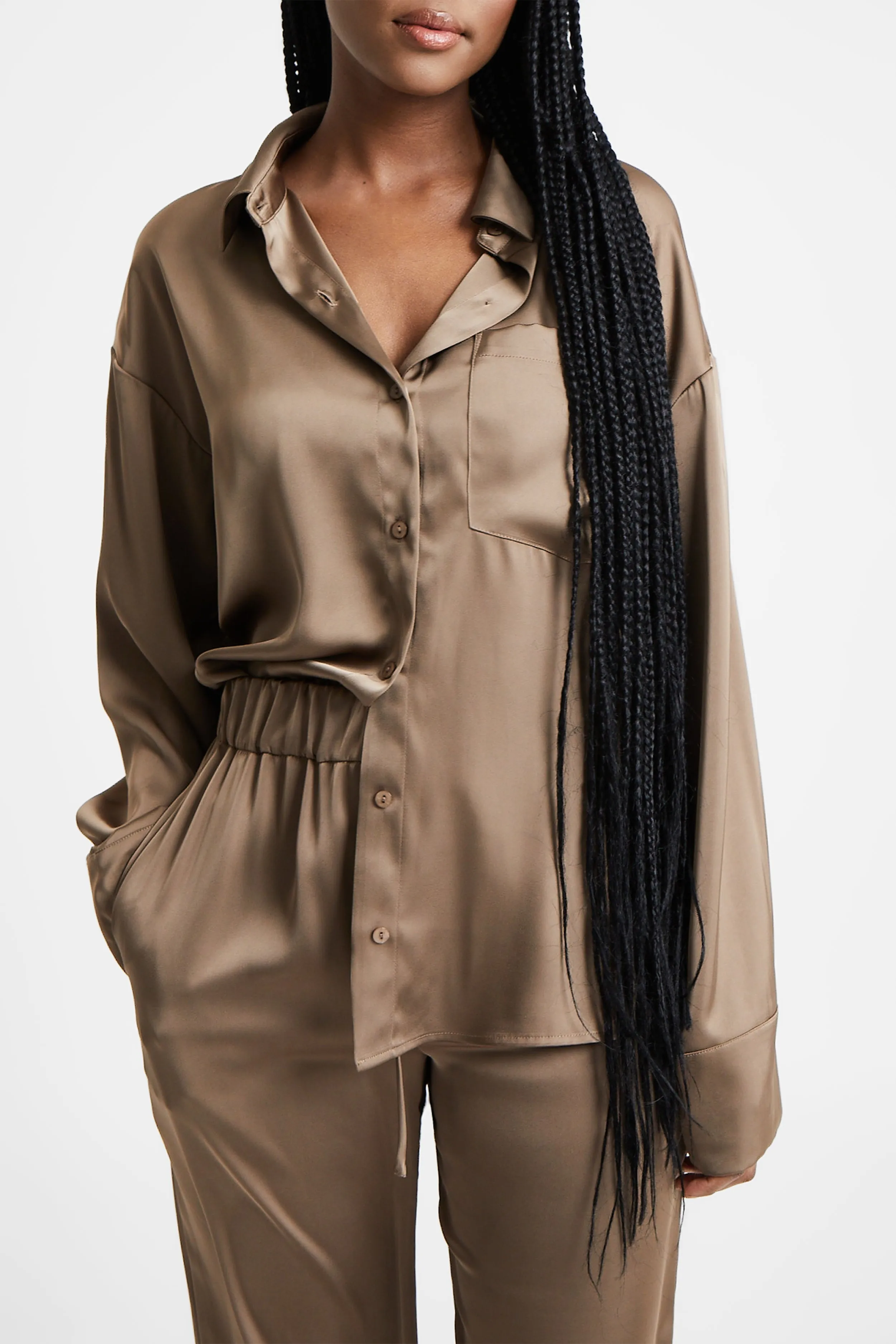 Relaxed Satin Shirt - Espresso sold by Because of Alice product image thumbnail 5