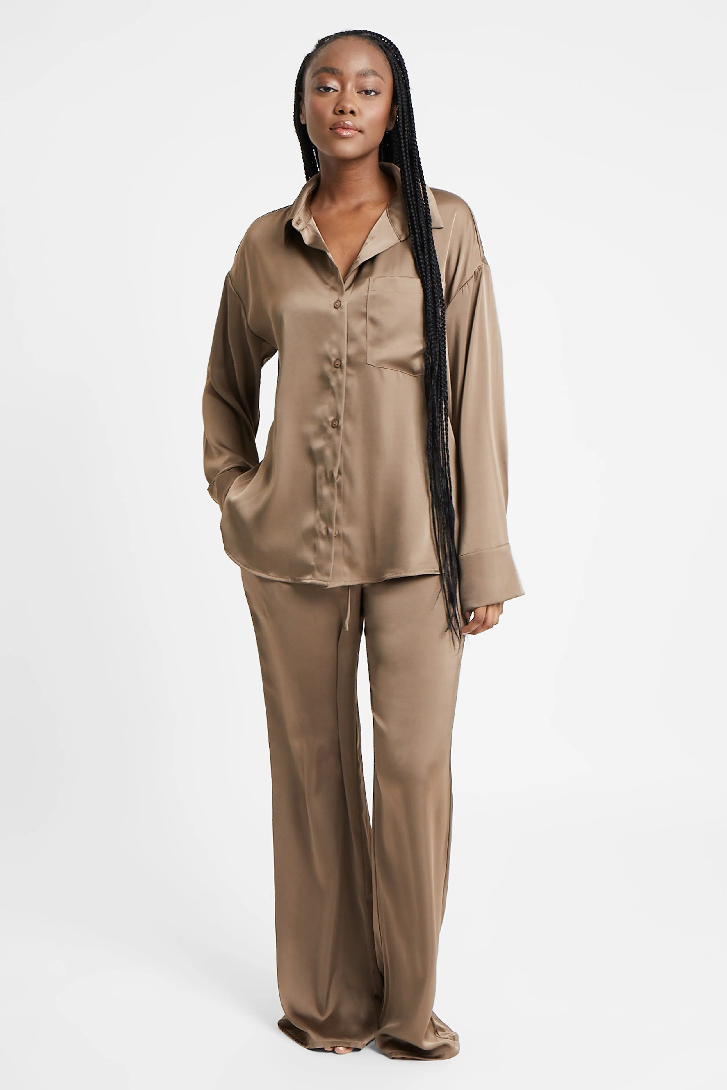 Relaxed Satin Shirt - Espresso sold by Because of Alice product image thumbnail 3