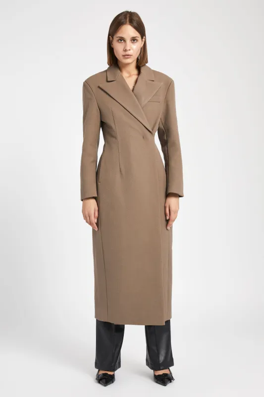 Asymmetric Tailored Longline Coat - Truffle sold by Because of Alice