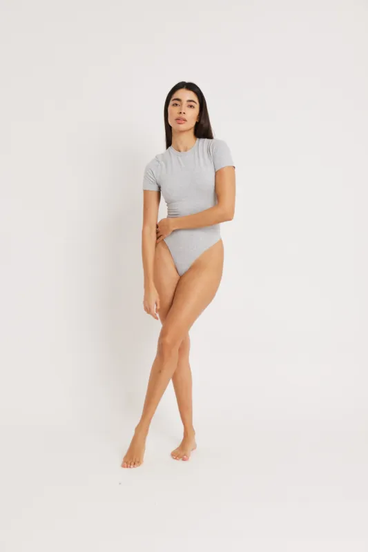 Cotton T Shirt Bodysuit - Grey Marl sold by Because of Alice