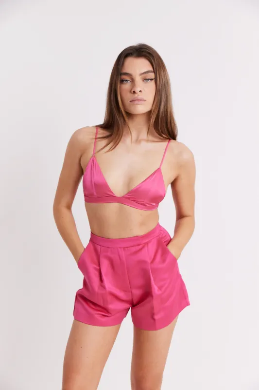 Satin Triangle Bralet - Flamingo Pink sold by Because of Alice