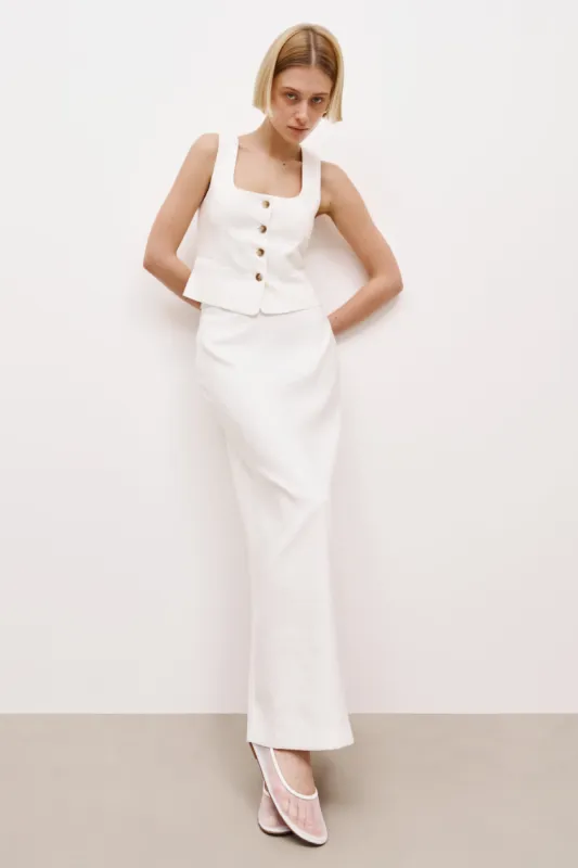 Mid Rise Linen Maxi Skirt - White sold by Because of Alice
