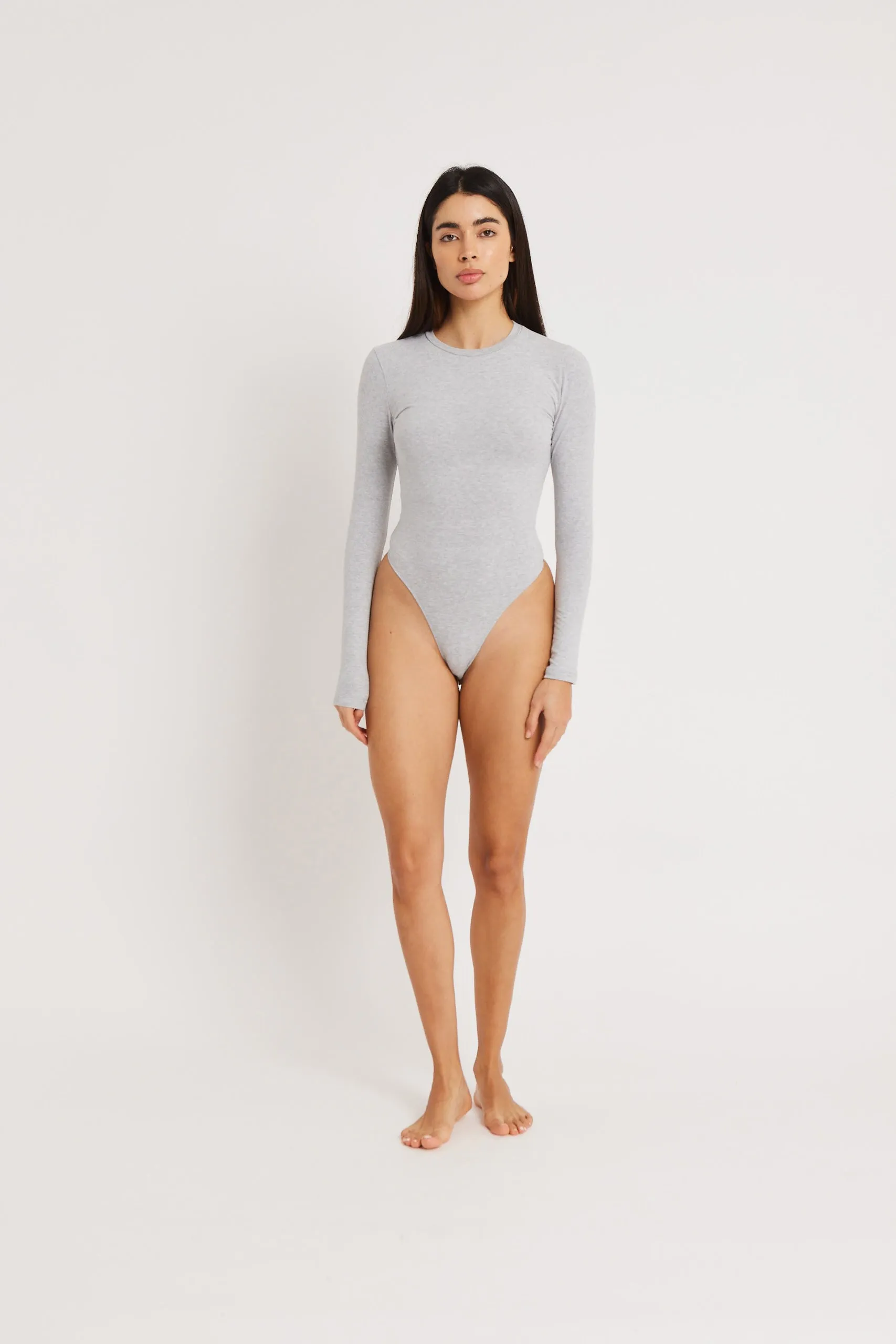 Cotton Longsleeve Bodysuit - Grey Marl sold by Because of Alice