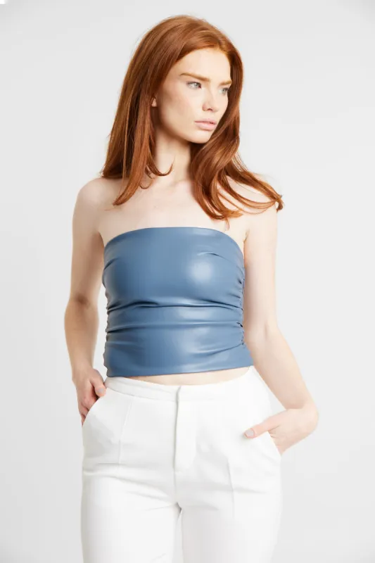 Ruched Leather Strapless Bodice - Petrol Blue sold by Because of Alice