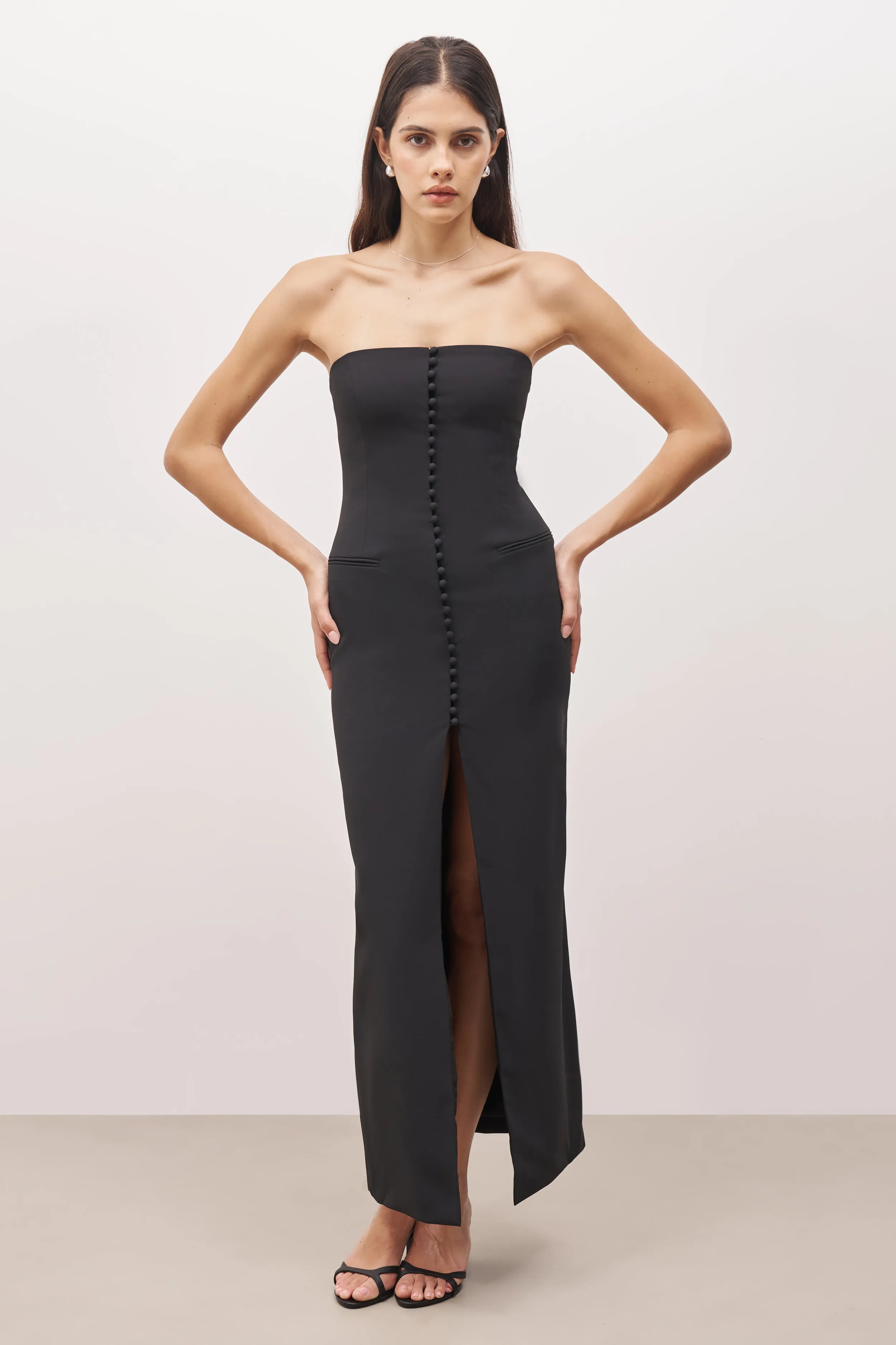 Strapless Peplum Maxi Dress - Black sold by Because of Alice