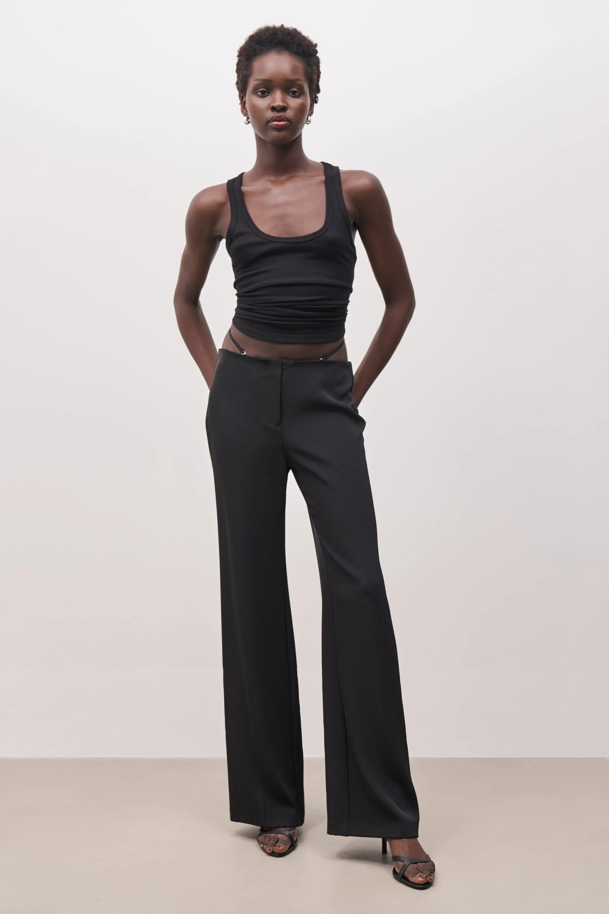 Tailored Mid Rise Trousers With Strap Detail - Black sold by Because of Alice