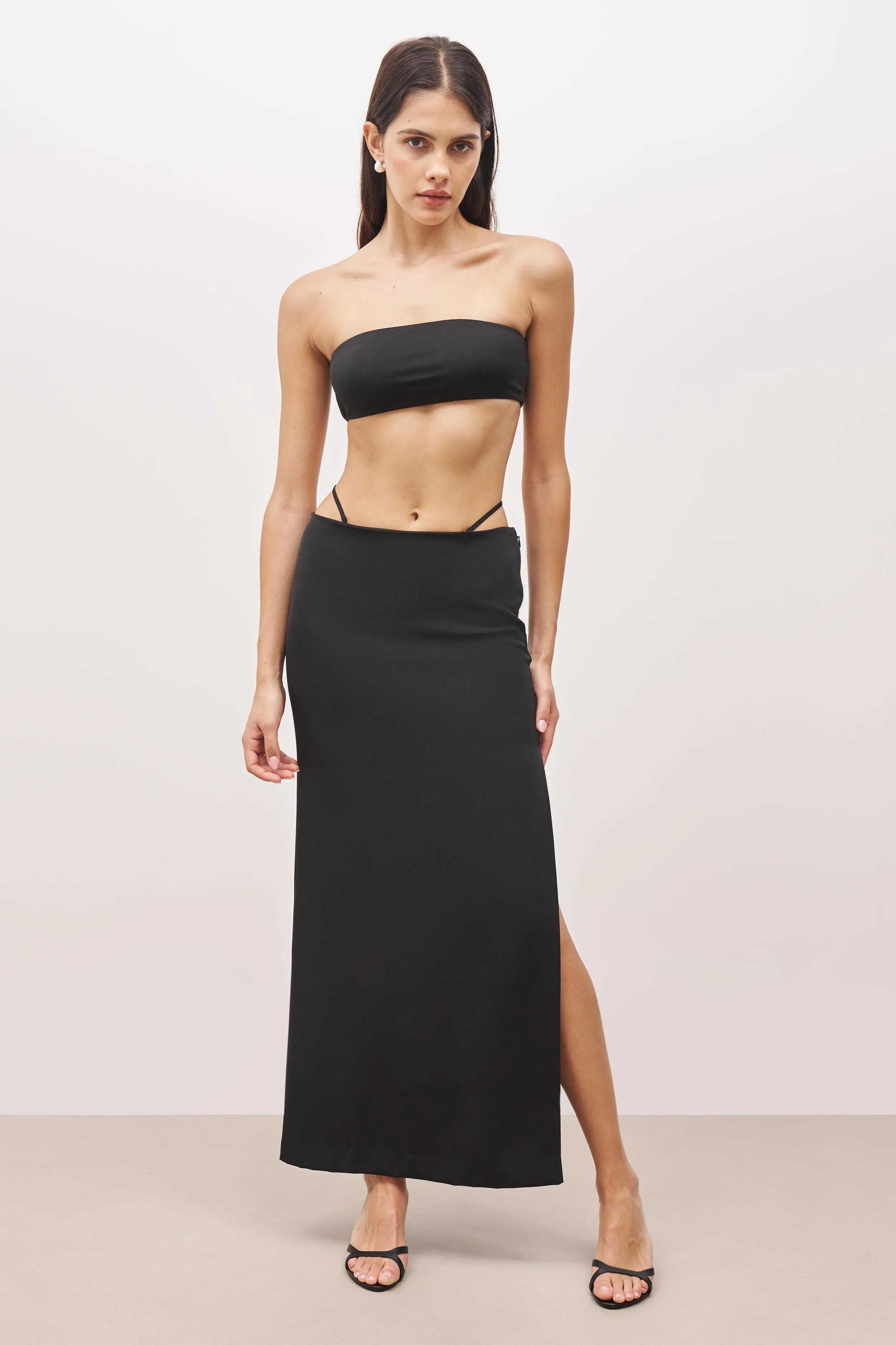 Tailored Maxi Skirt With Strap Detail - Black sold by Because of Alice
