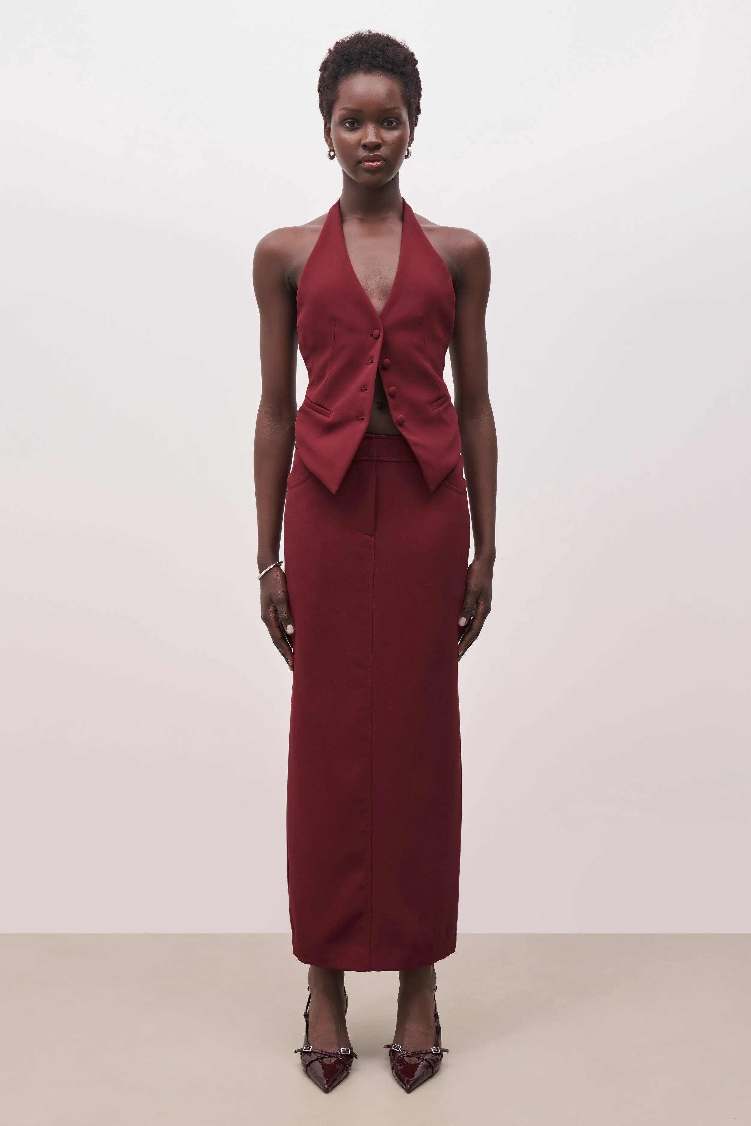 Mid Rise Effortless Maxi Skirt - Burgundy sold by Because of Alice