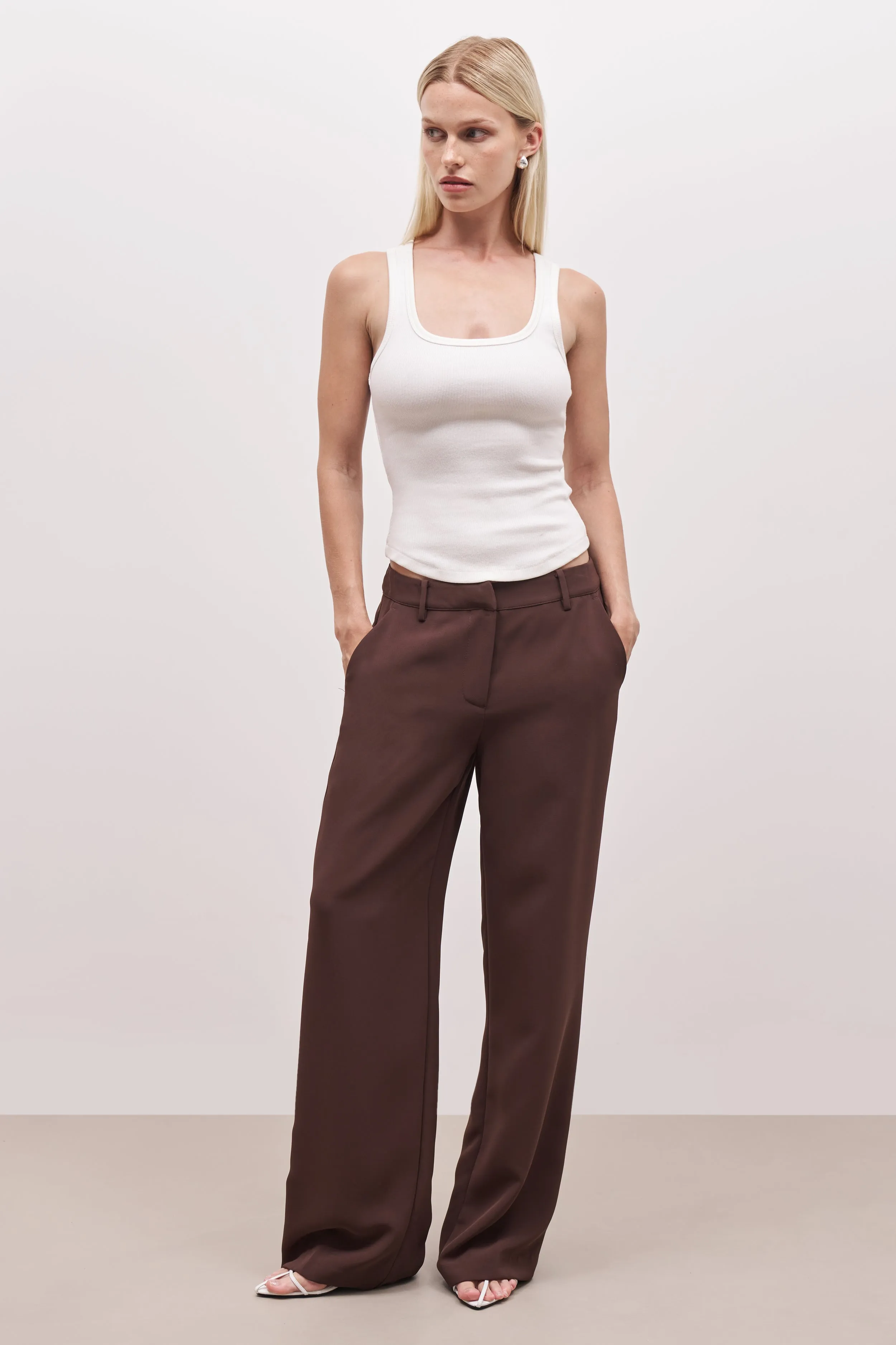 Draped Mid Rise Trousers - Truffle sold by Because of Alice