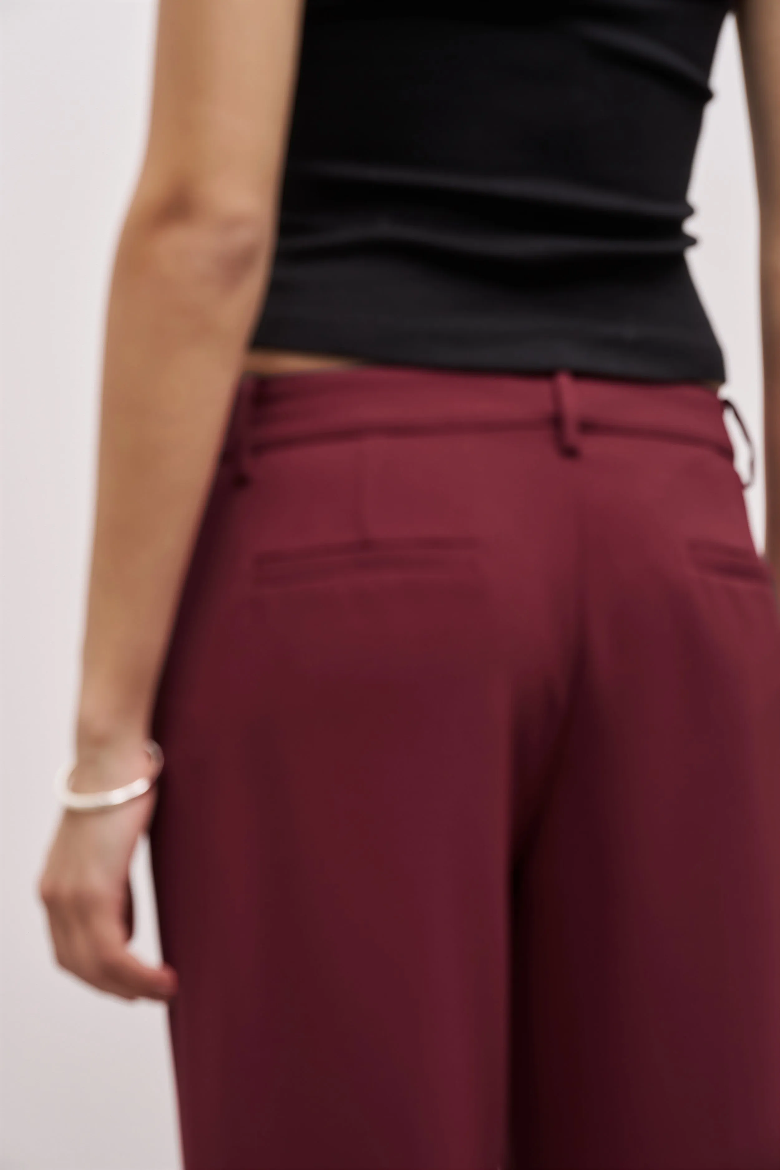 Draped Mid Rise Trousers - Burgundy sold by Because of Alice product image thumbnail 4