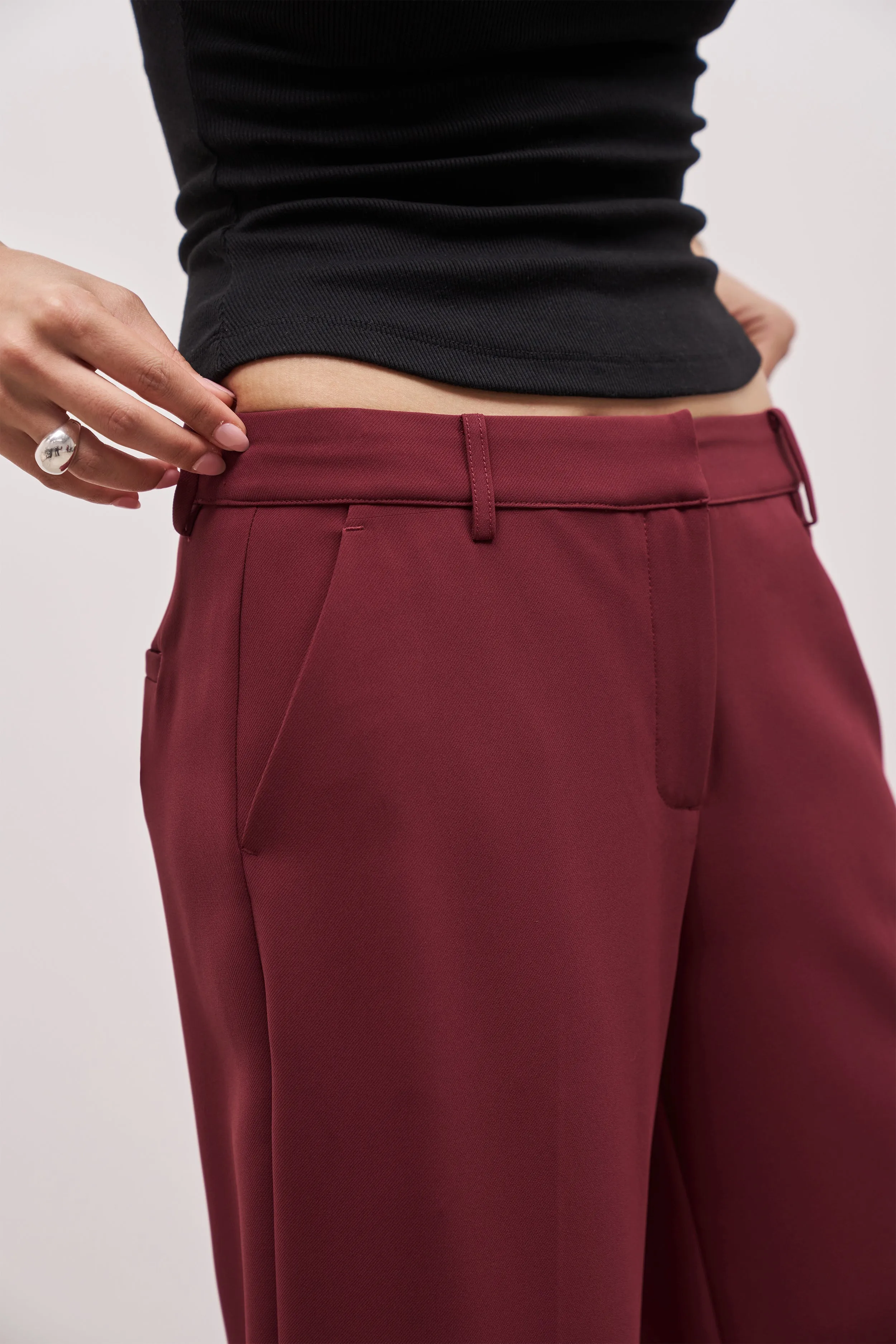 Draped Mid Rise Trousers - Burgundy sold by Because of Alice product image thumbnail 5