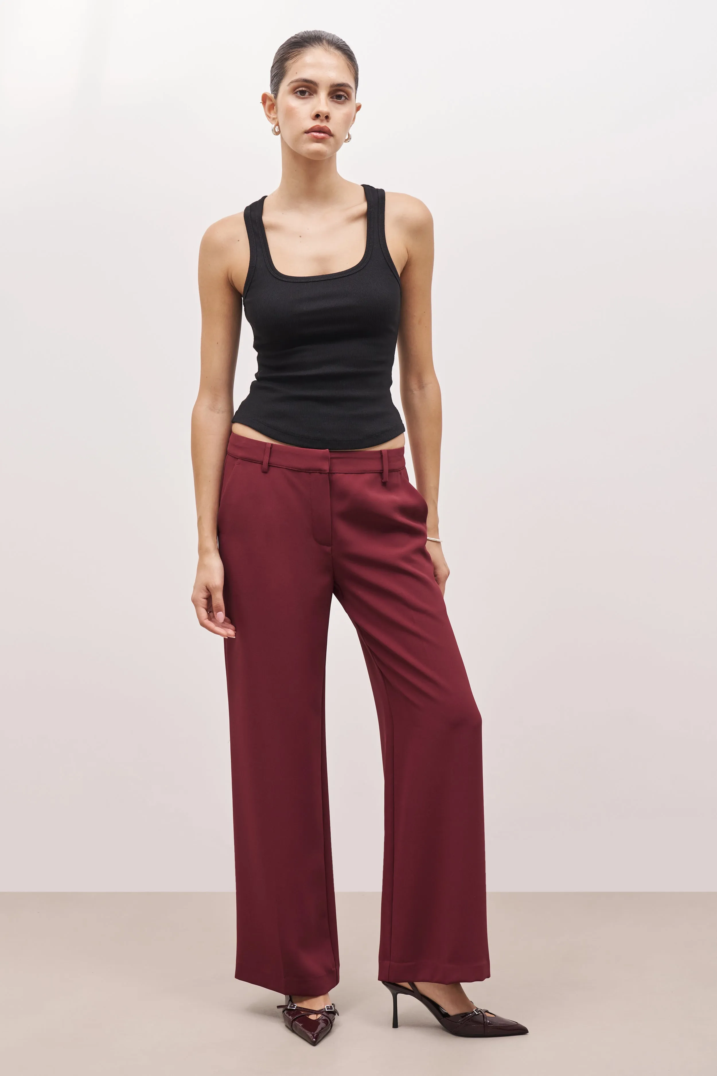 Draped Mid Rise Trousers - Burgundy sold by Because of Alice