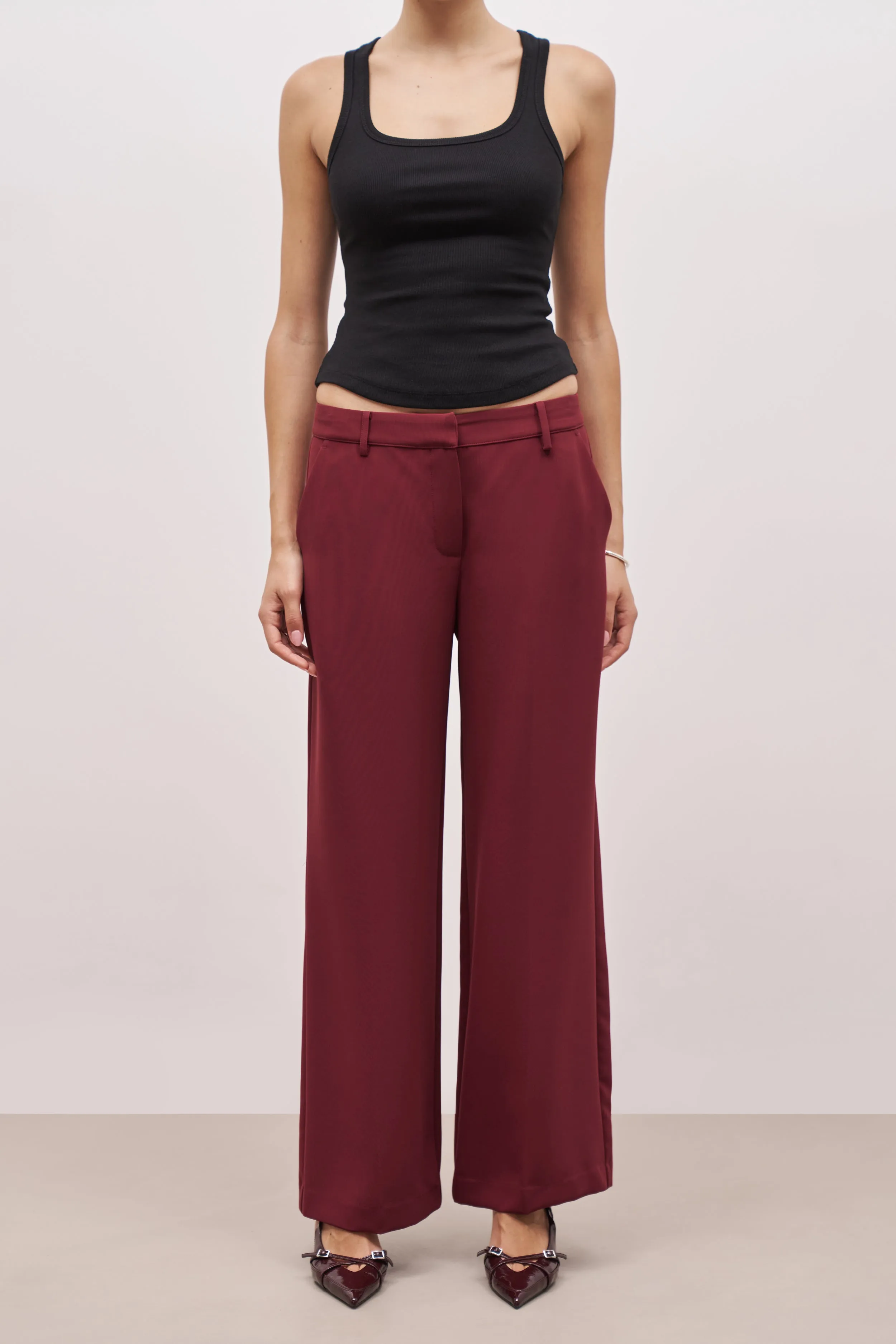 Draped Mid Rise Trousers - Burgundy sold by Because of Alice product image thumbnail 3