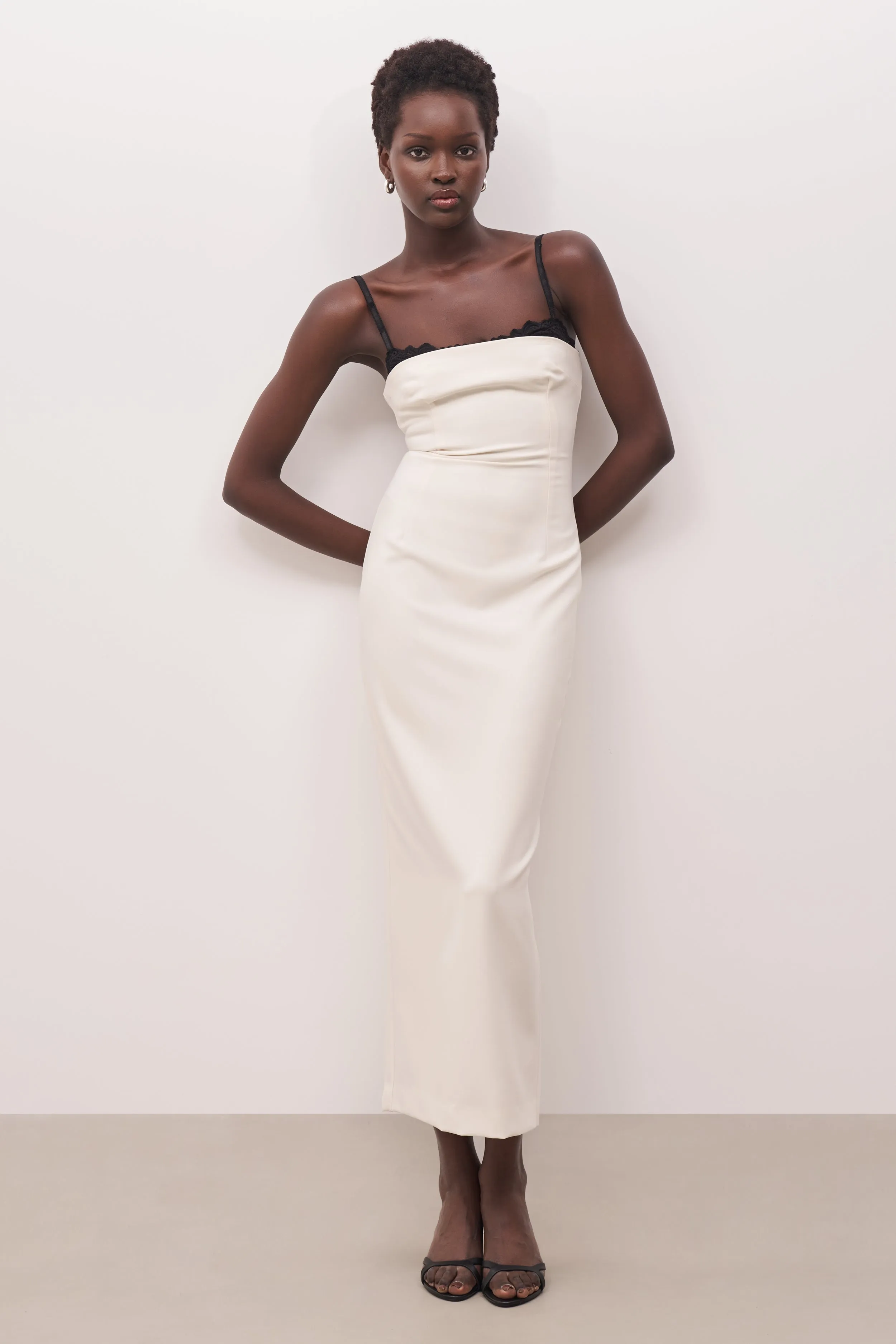 Tailored Bustier Maxi Dress - Cream/Black sold by Because of Alice