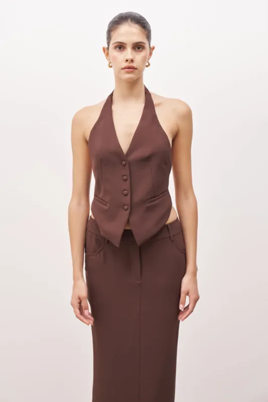 Backless Halter Waistcoat - Truffle sold by Because of Alice