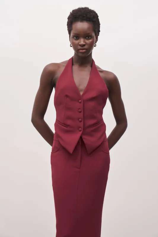 Backless Halter Waistcoat - Burgundy sold by Because of Alice