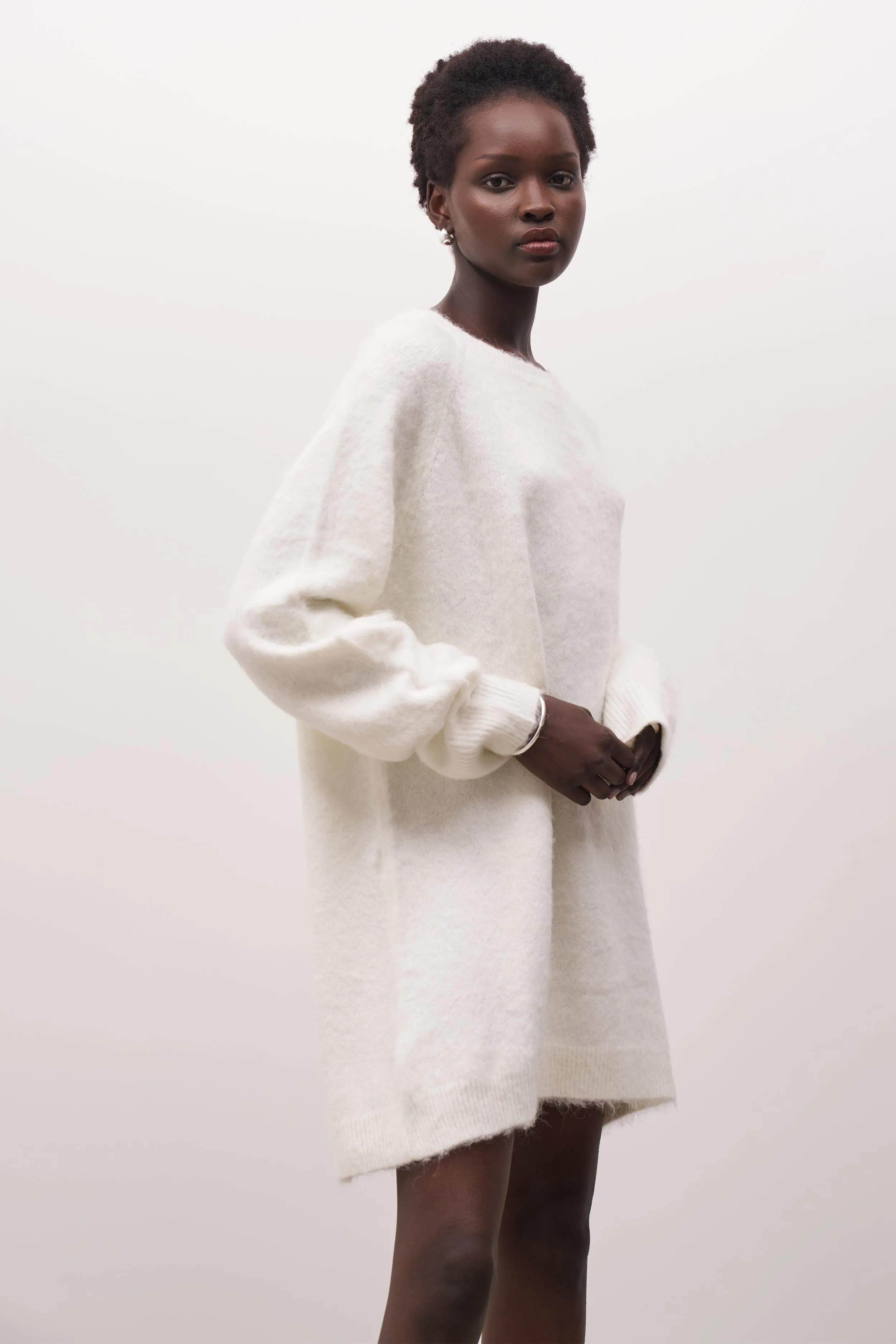 Soft Brushed Crew Neck Jumper Dress - Cream sold by Because of Alice product image thumbnail 3