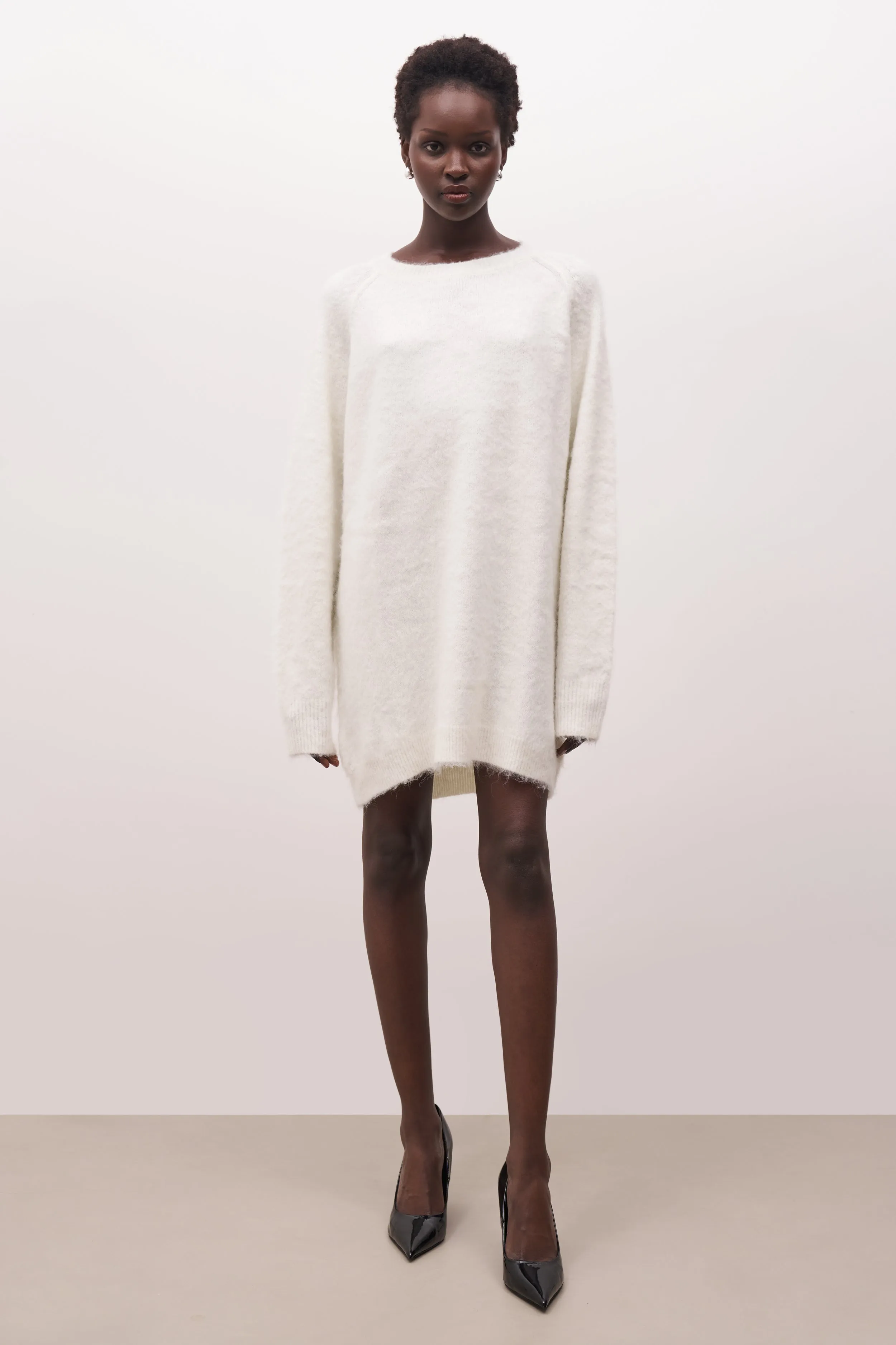 Soft Brushed Crew Neck Jumper Dress - Cream sold by Because of Alice