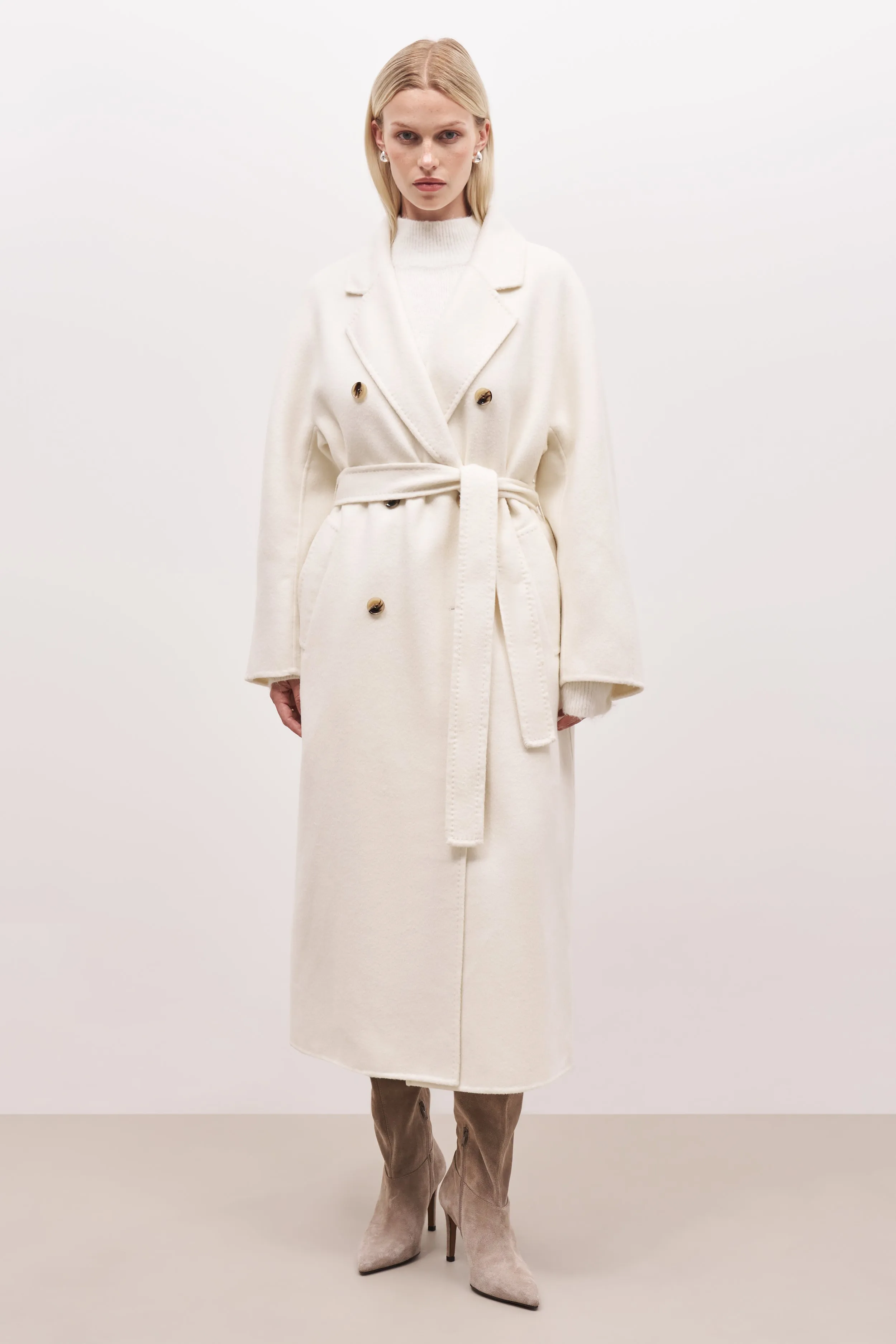 Double Faced Wool Coat With Belt - Cream sold by Because of Alice