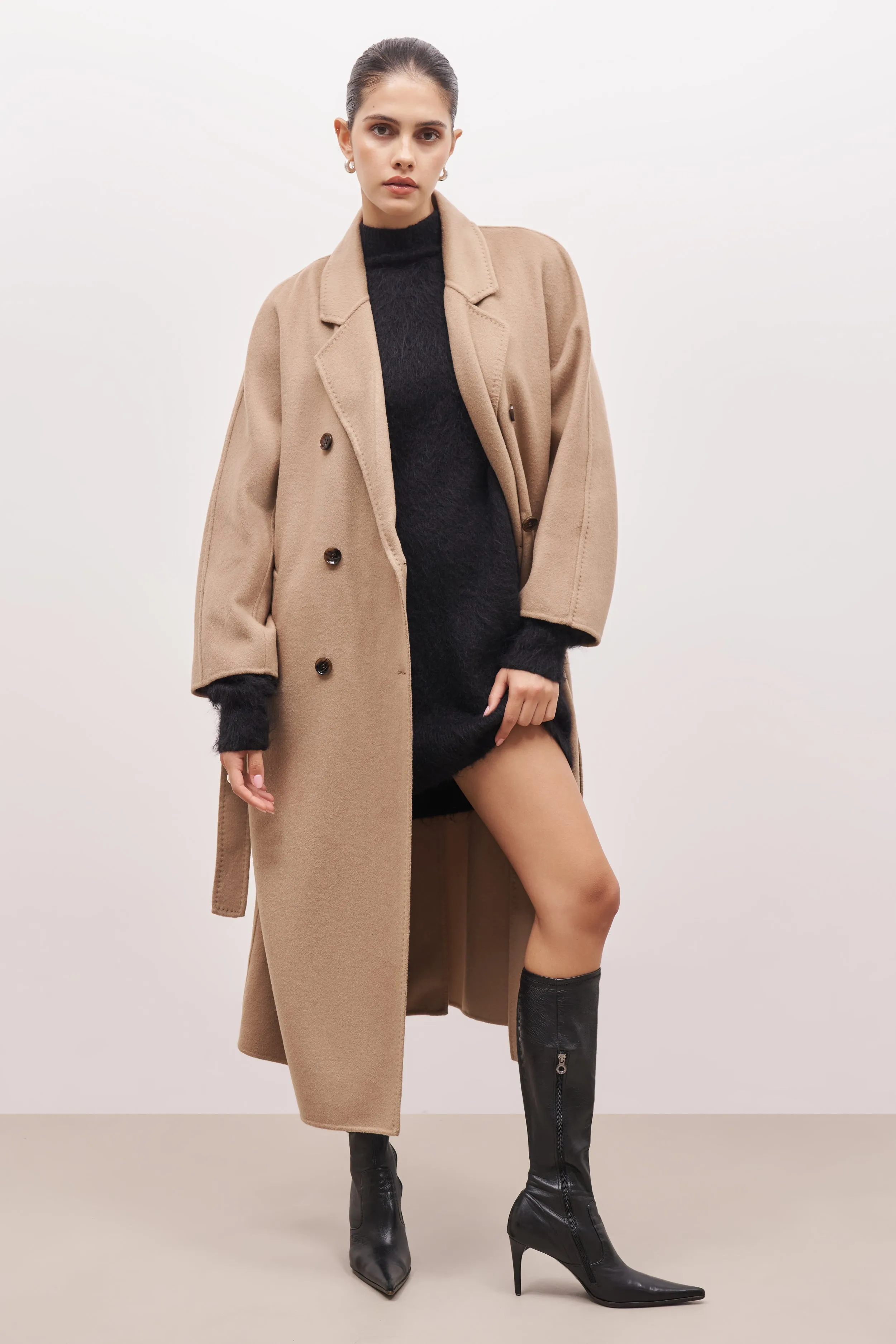 Double Faced Wool Coat With Belt - Camel sold by Because of Alice product image thumbnail 3