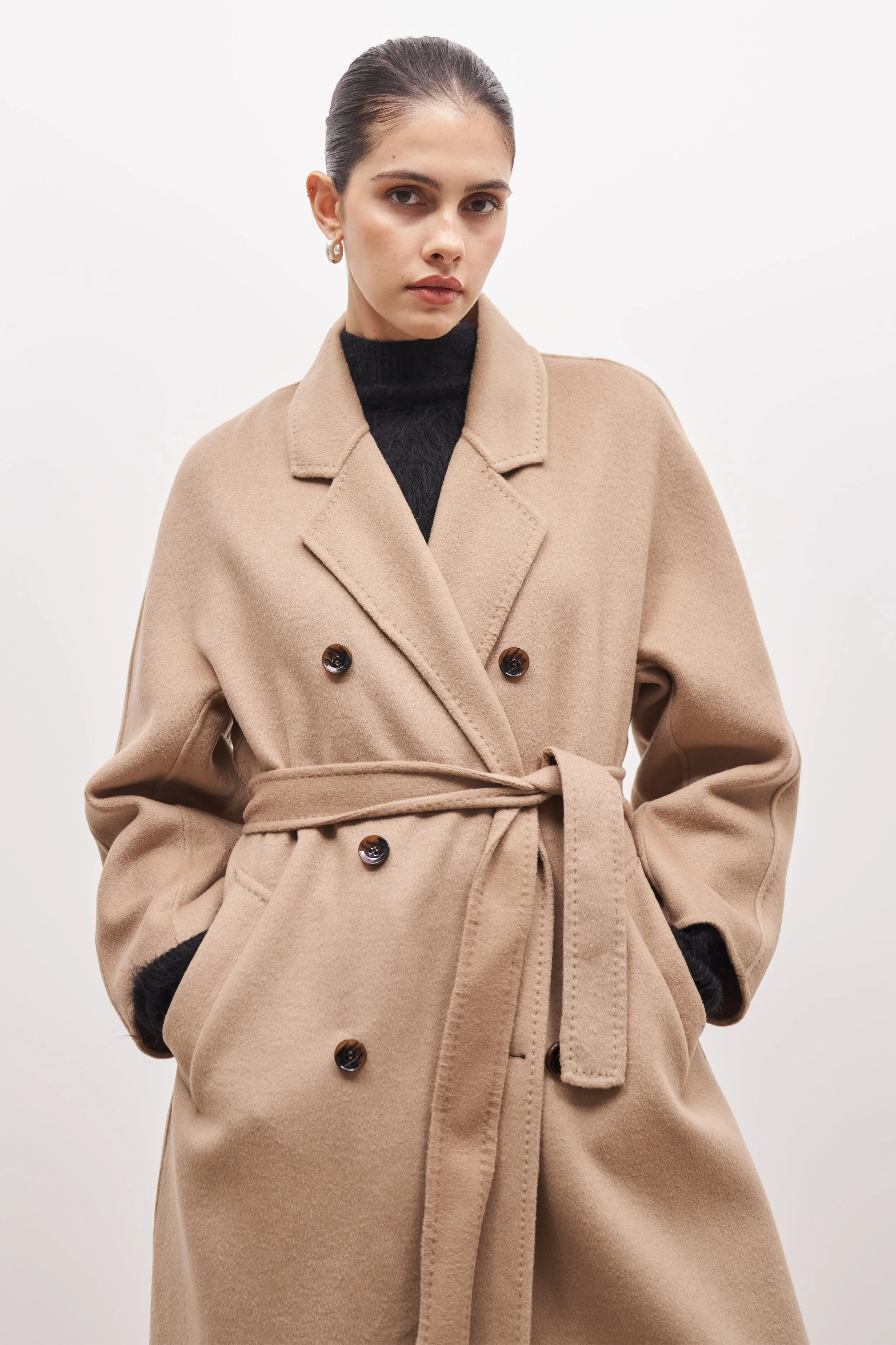 Double Faced Wool Coat With Belt - Camel sold by Because of Alice product image thumbnail 4