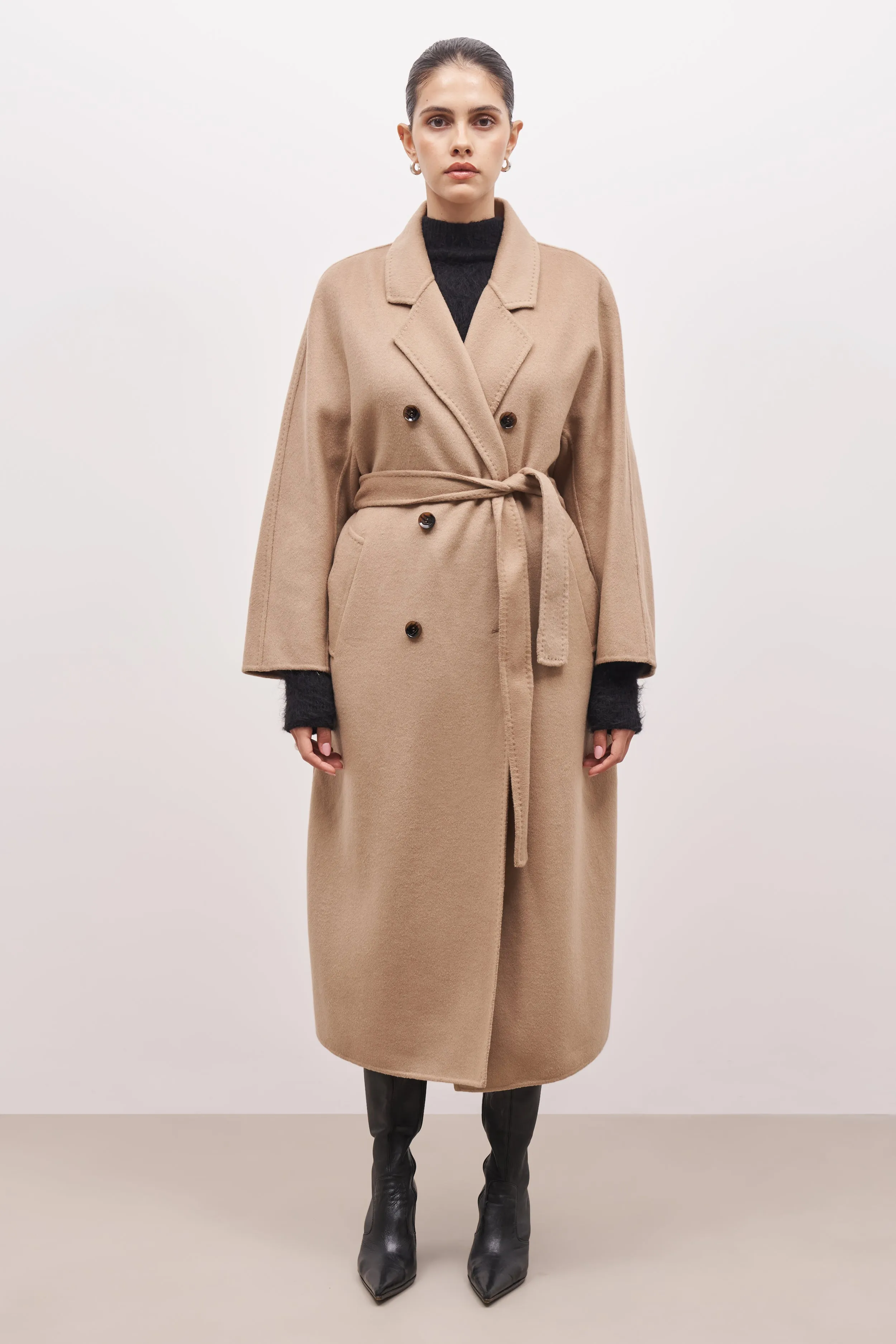 Double Faced Wool Coat With Belt - Camel sold by Because of Alice