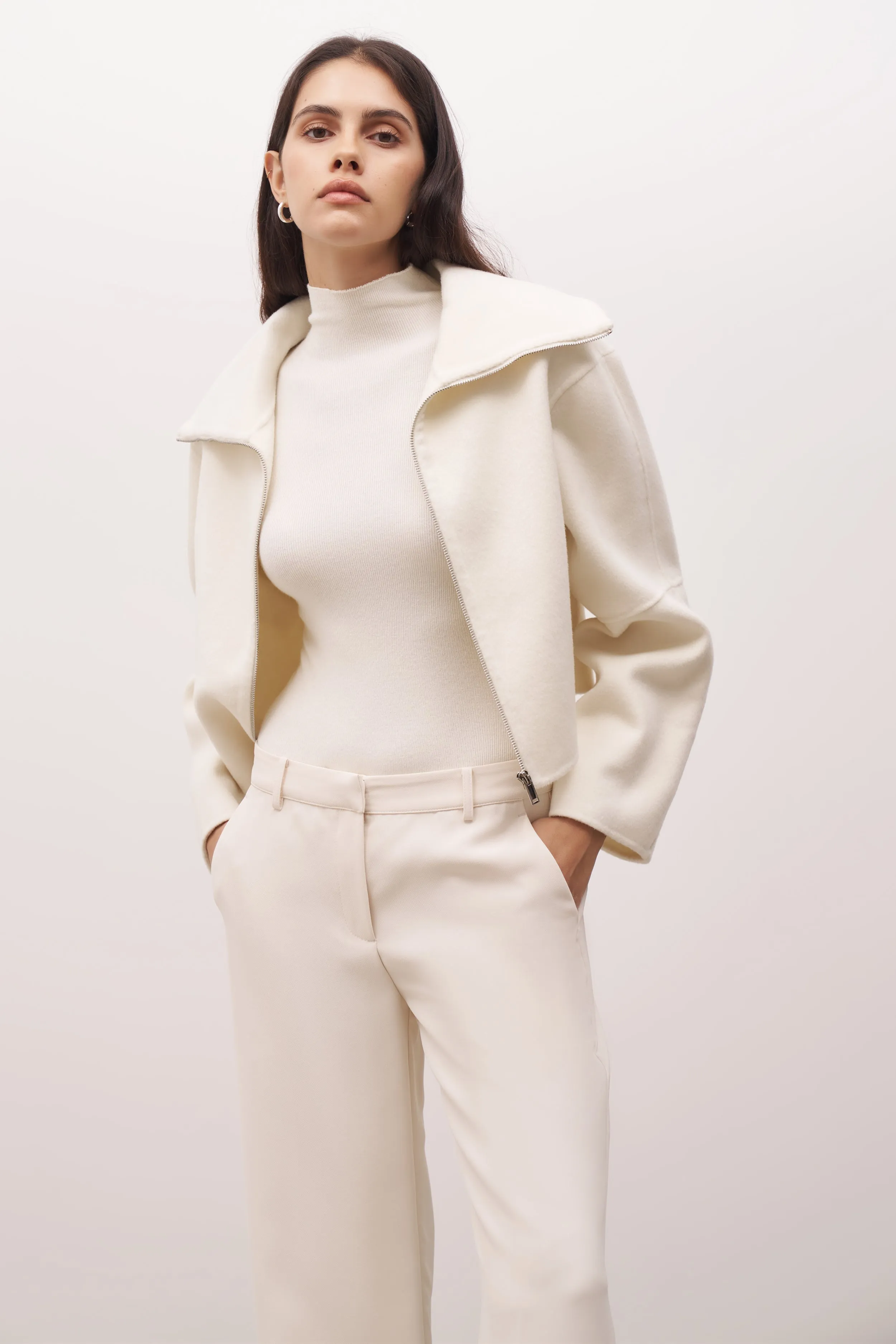 Double Faced Wool Cropped Jacket - Cream sold by Because of Alice