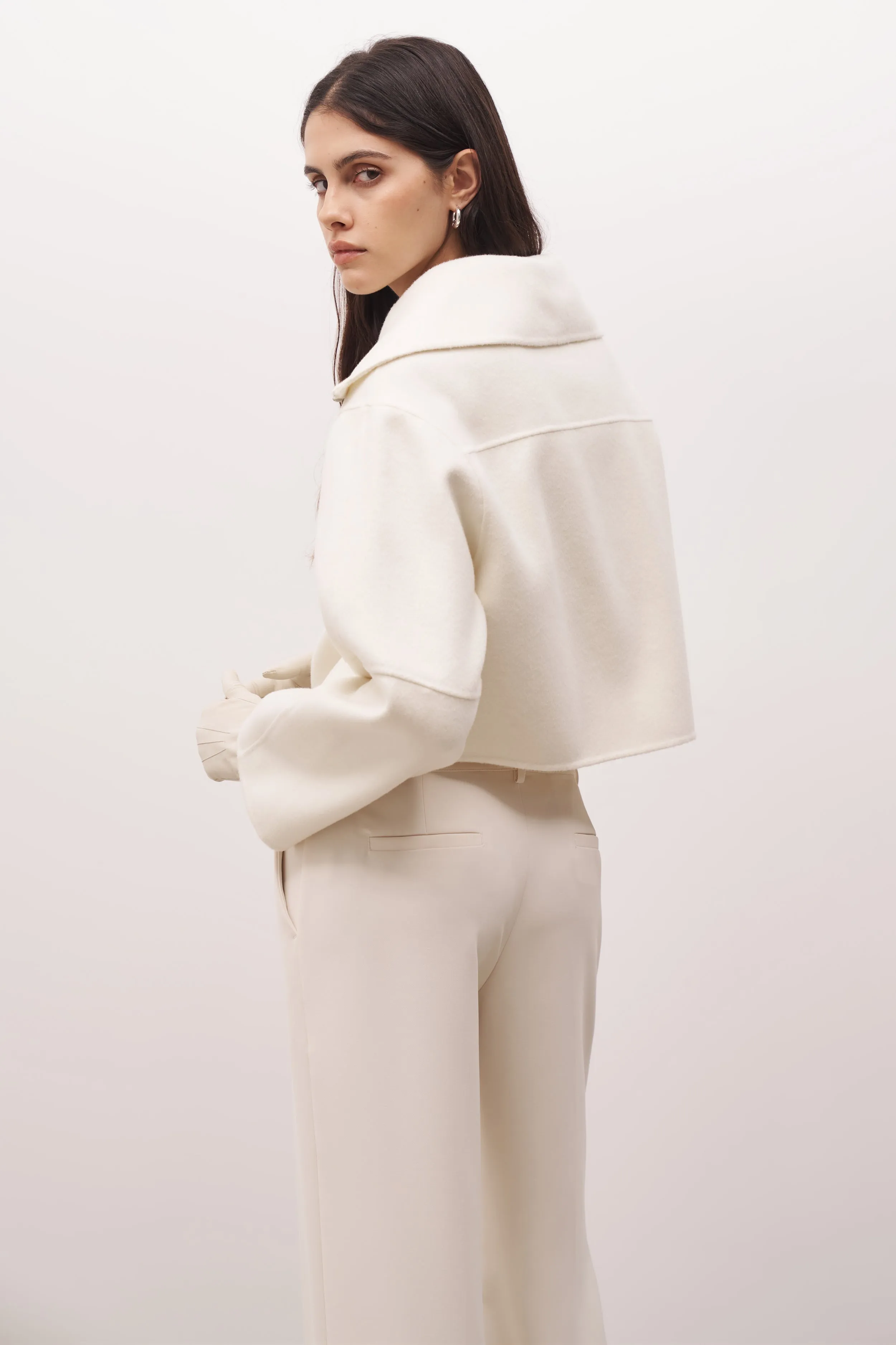 Double Faced Wool Cropped Jacket - Cream sold by Because of Alice product image thumbnail 2