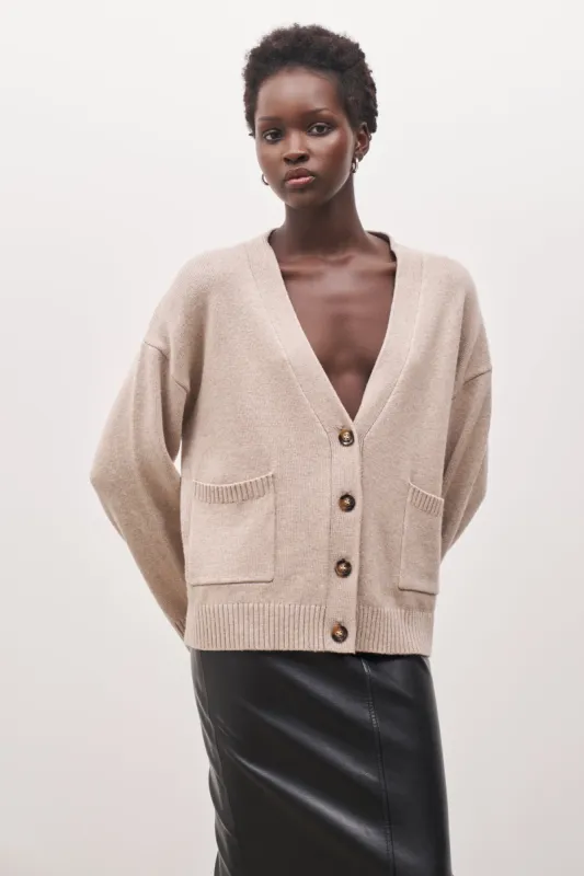 Relaxed Cashmere Blend Cardigan - Stone sold by Because of Alice