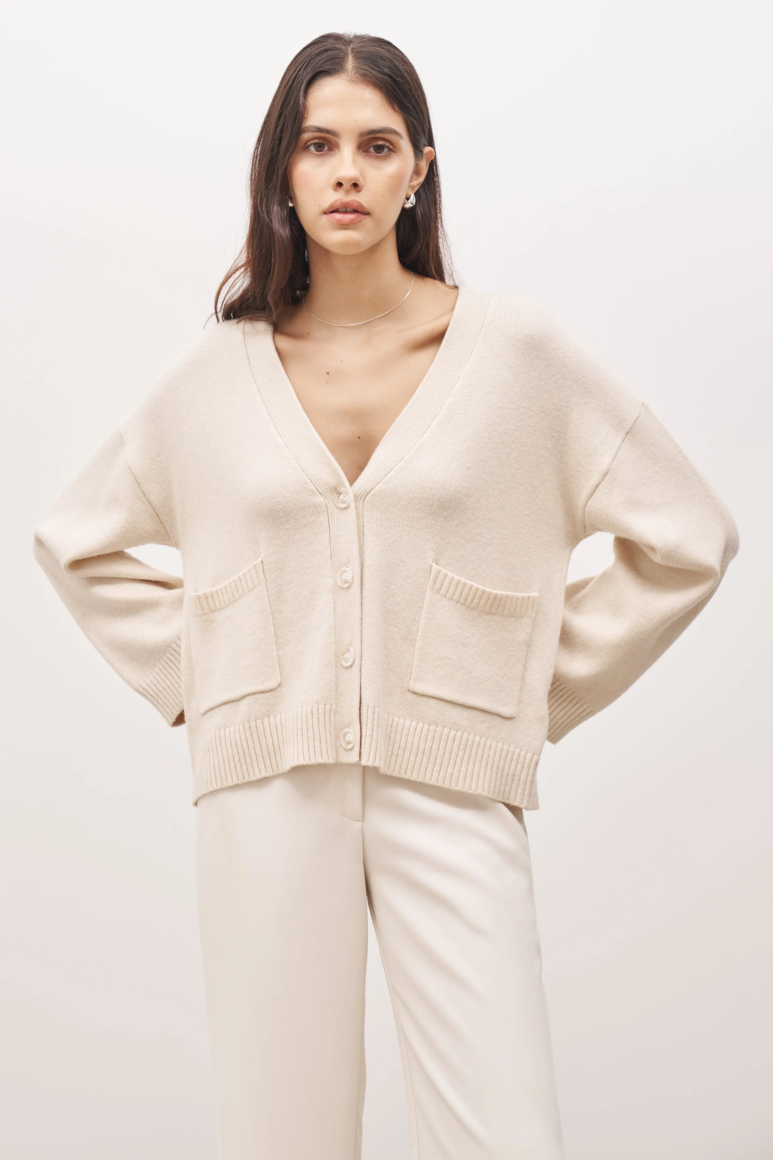 Relaxed Cashmere Blend Cardigan - Cream sold by Because of Alice