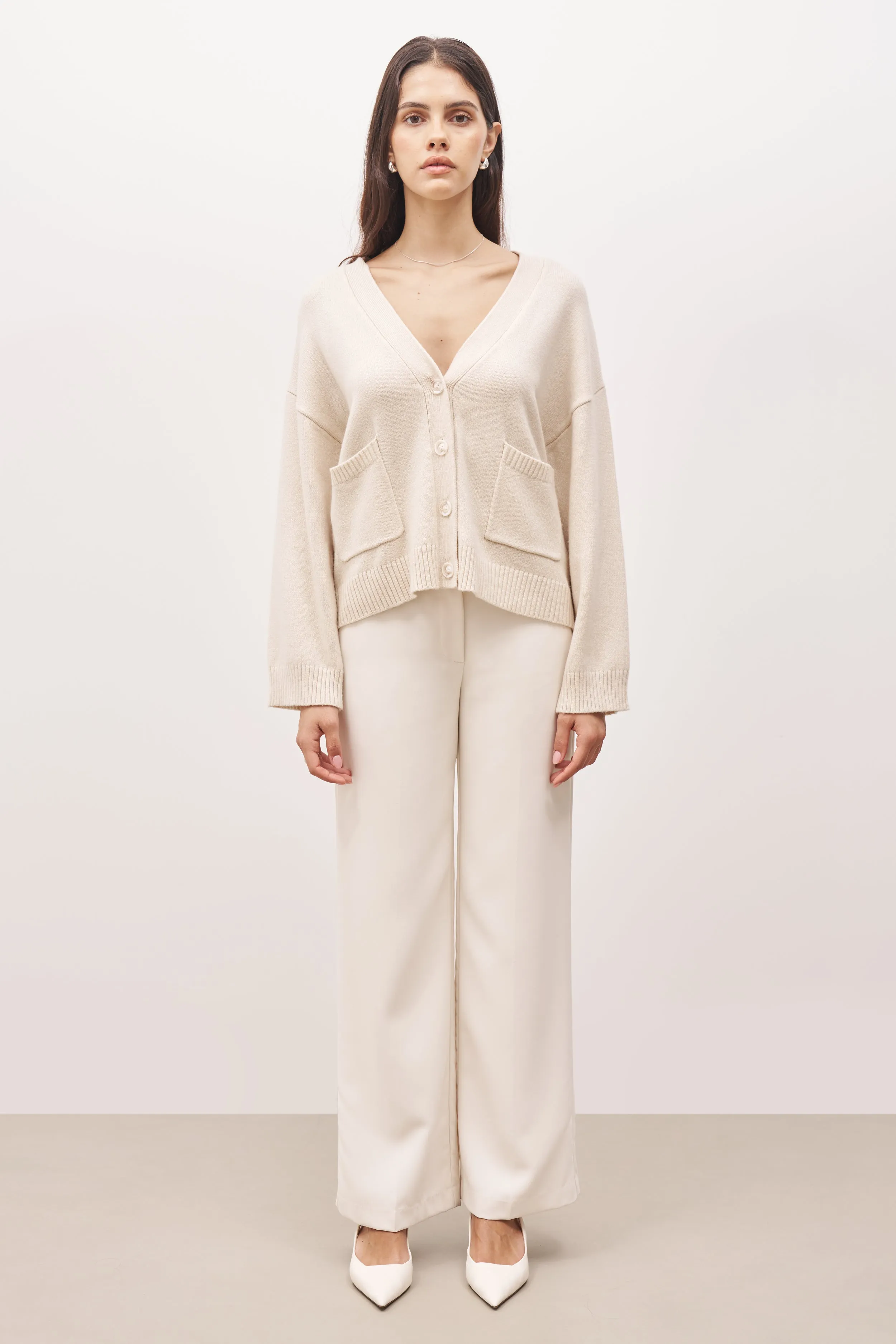 Relaxed Cashmere Blend Cardigan - Cream sold by Because of Alice product image thumbnail 3