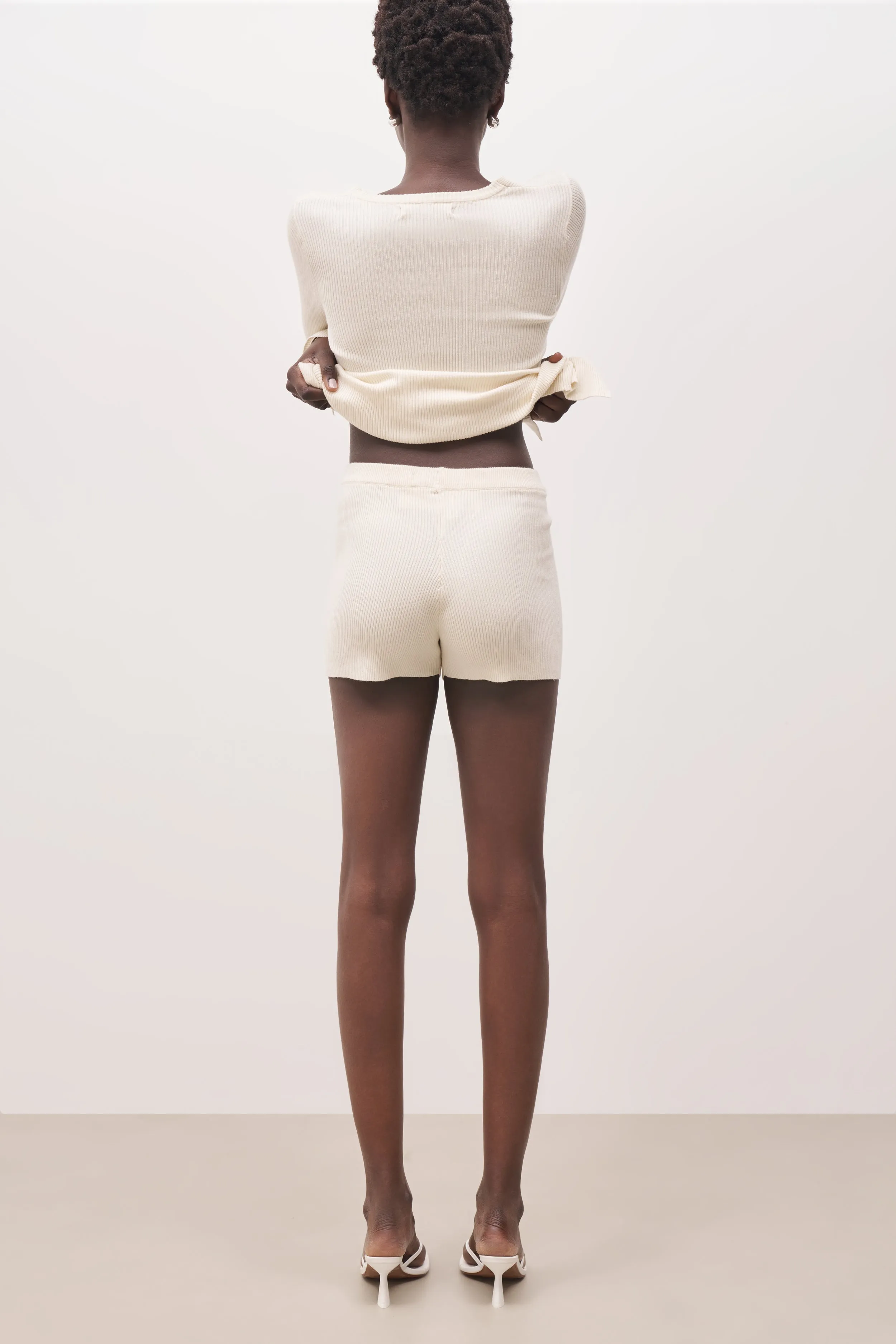 Mid Rise Ribbed Knit Mini Shorts - Cream sold by Because of Alice product image thumbnail 4