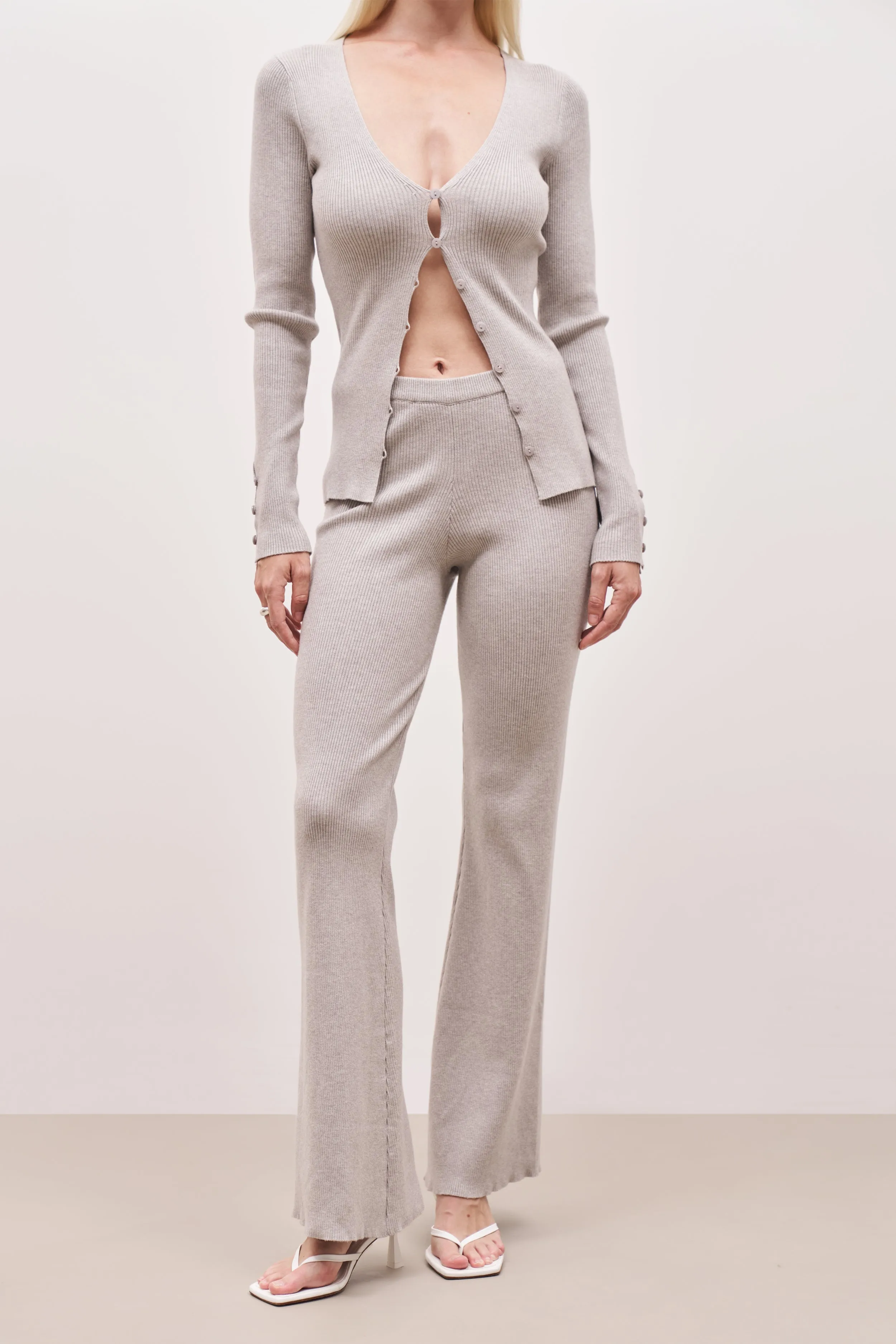 Mid Rise Ribbed Knit Trousers - Pebble Grey sold by Because of Alice product image thumbnail 3