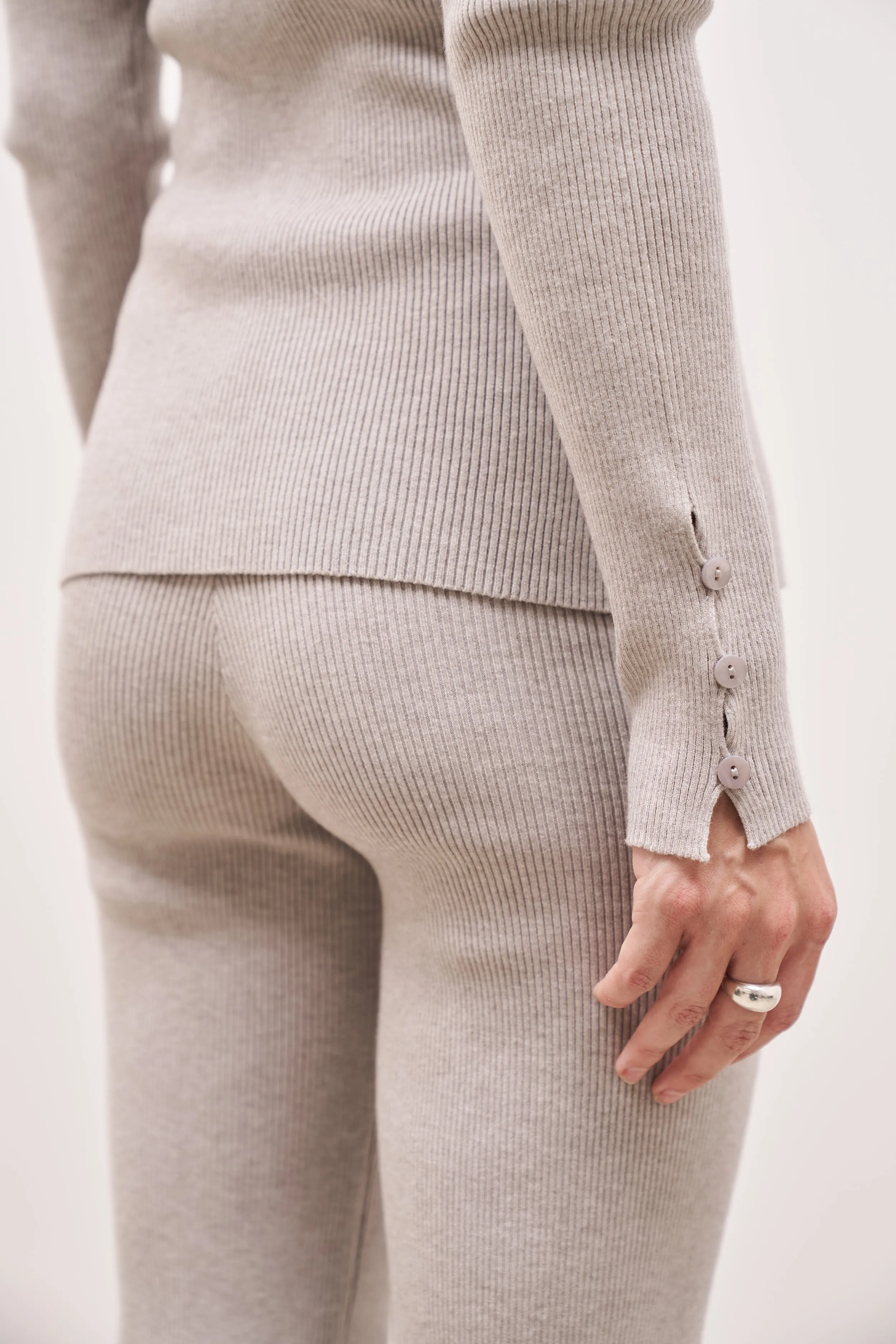 Mid Rise Ribbed Knit Trousers - Pebble Grey sold by Because of Alice product image thumbnail 5