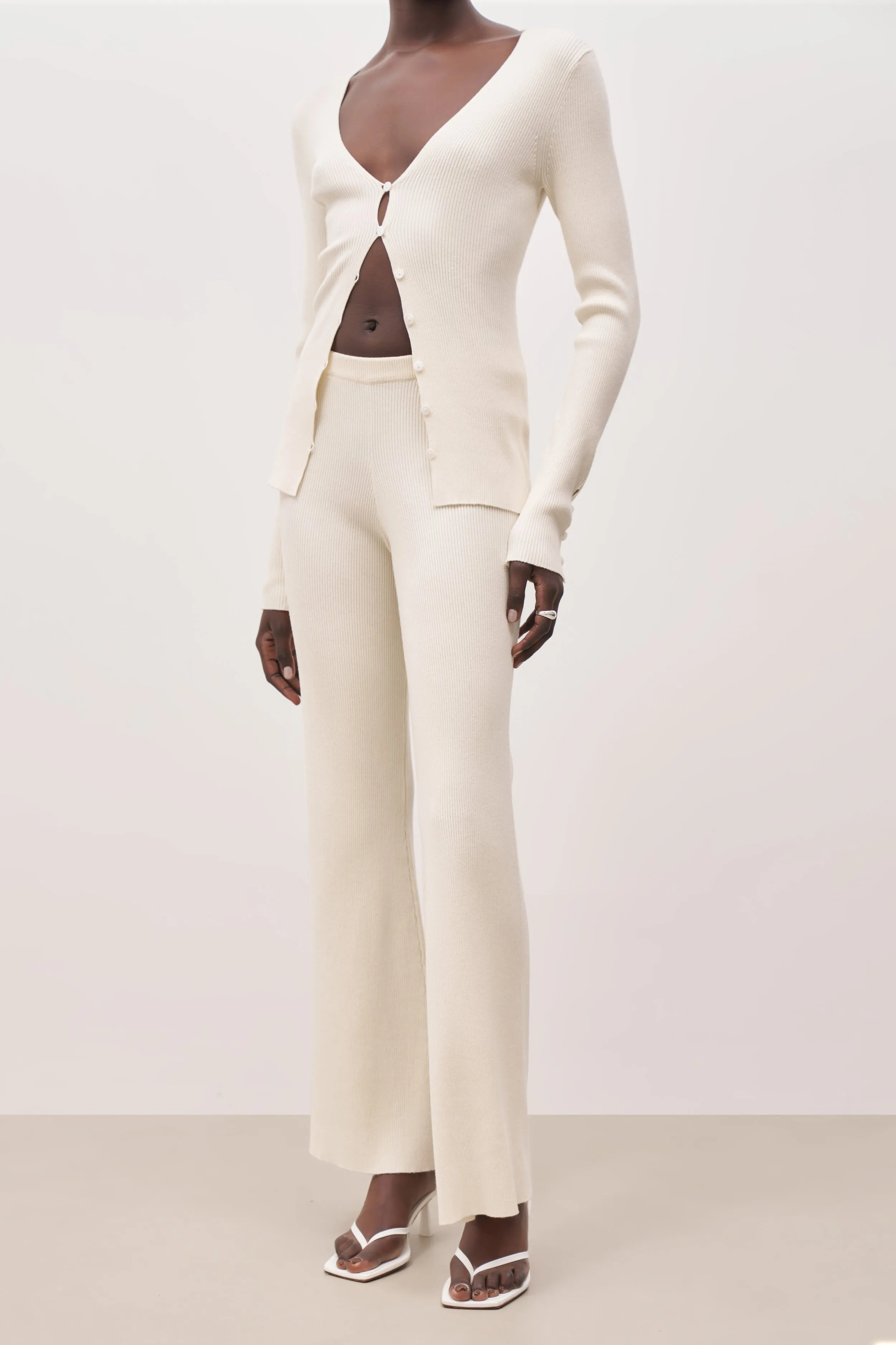 Mid Rise Ribbed Knit Trousers - Cream sold by Because of Alice product image thumbnail 3