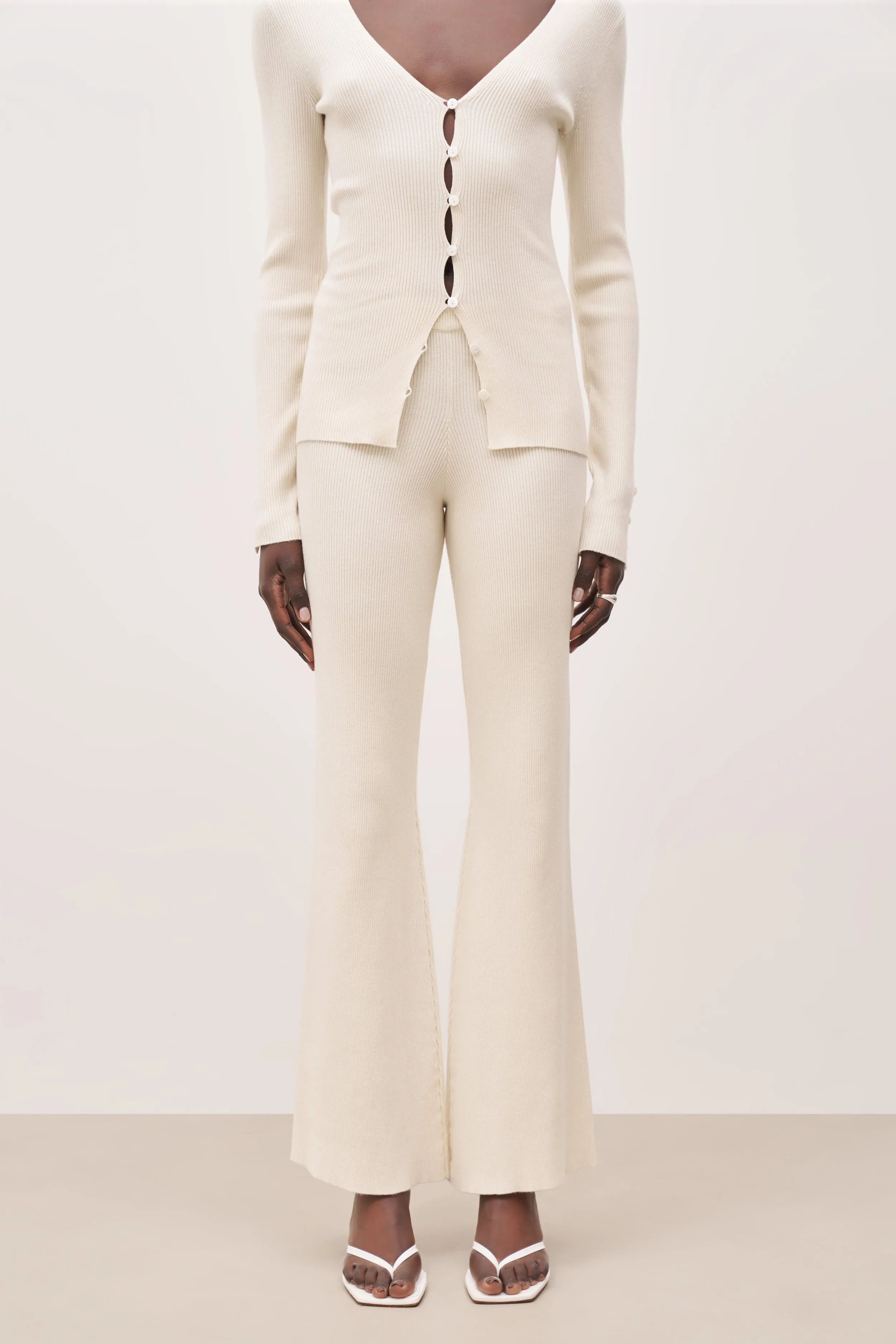 Mid Rise Ribbed Knit Trousers - Cream sold by Because of Alice product image thumbnail 4