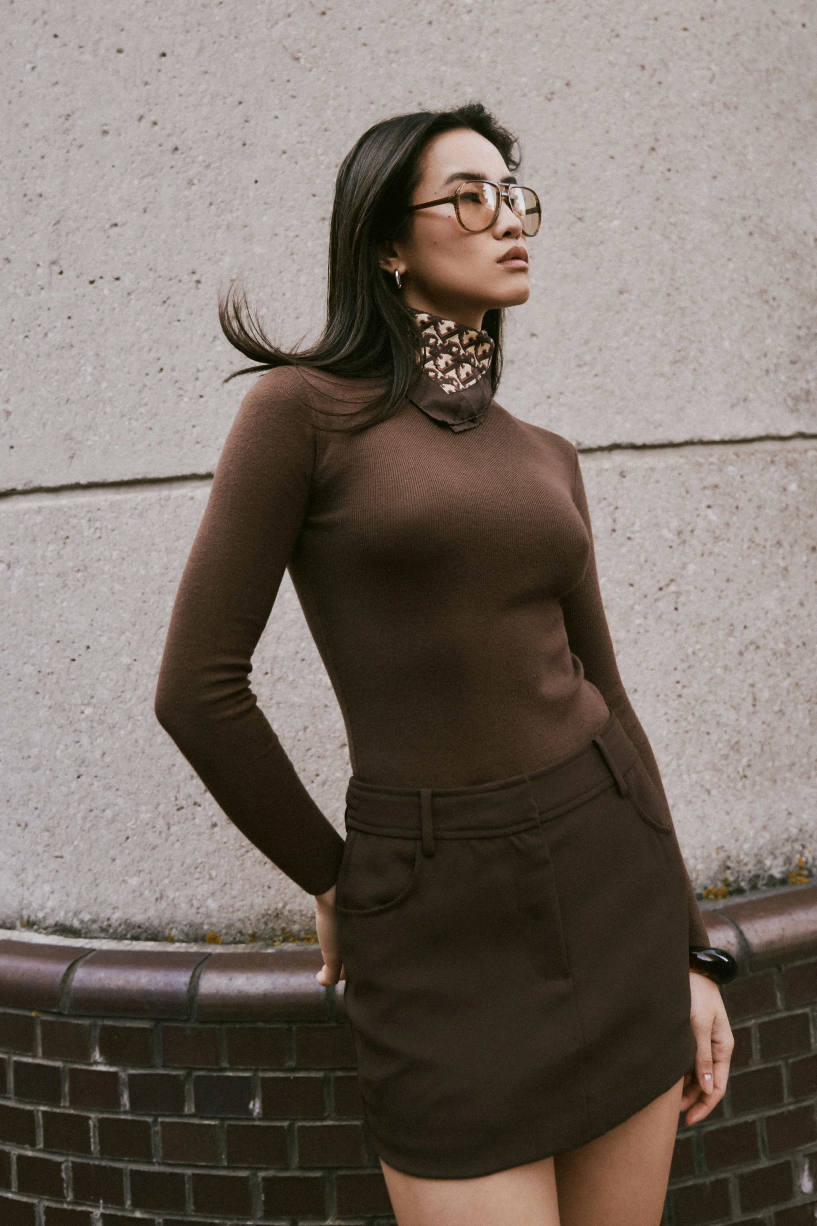 Fine Knit High Neck Bodysuit - Truffle sold by Because of Alice