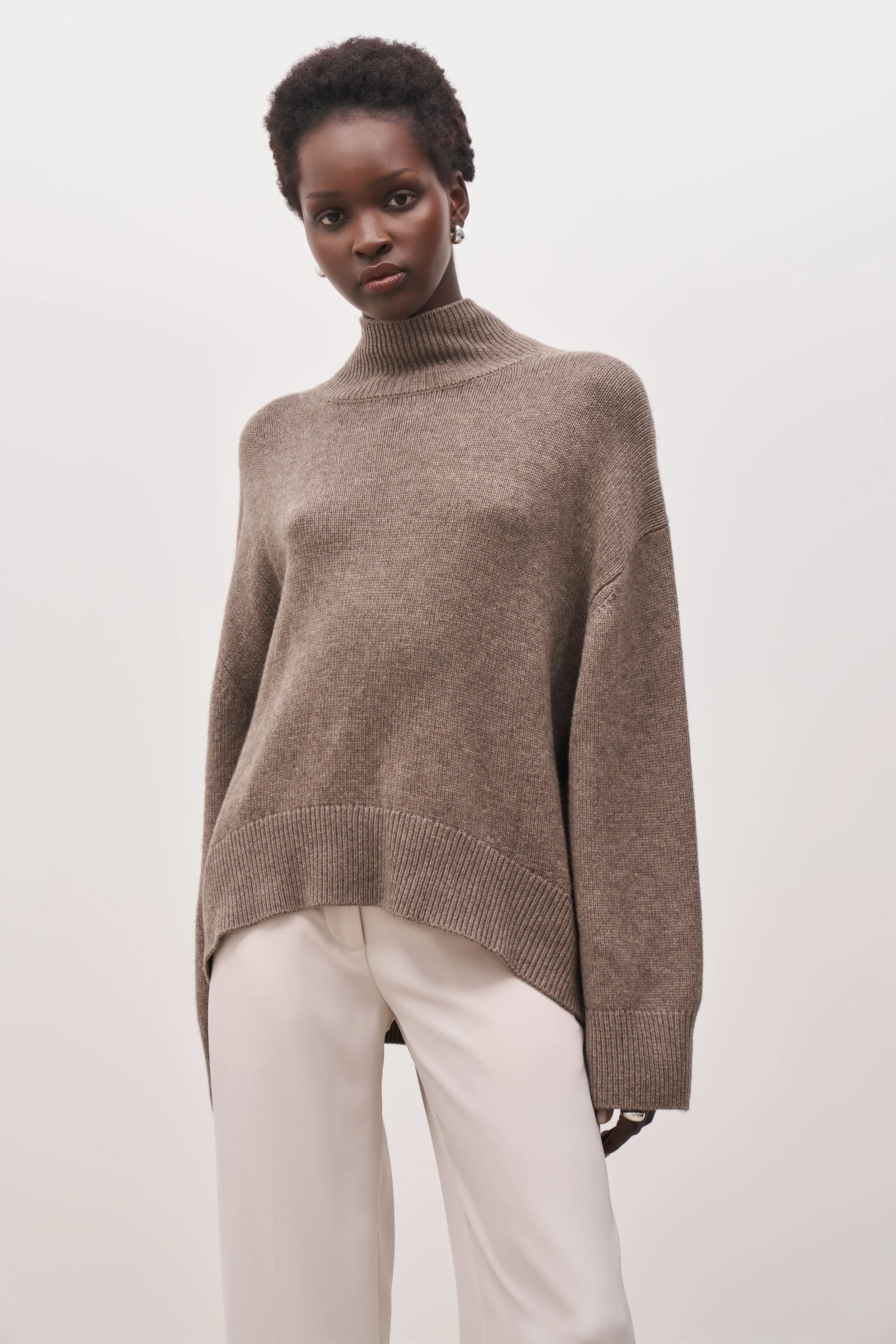 Relaxed High Neck Cashmere Blend Jumper - Cedar sold by Because of Alice product image thumbnail 2