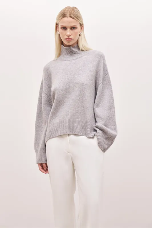 Relaxed High Neck Cashmere Blend Jumper - Grey Marl sold by Because of Alice