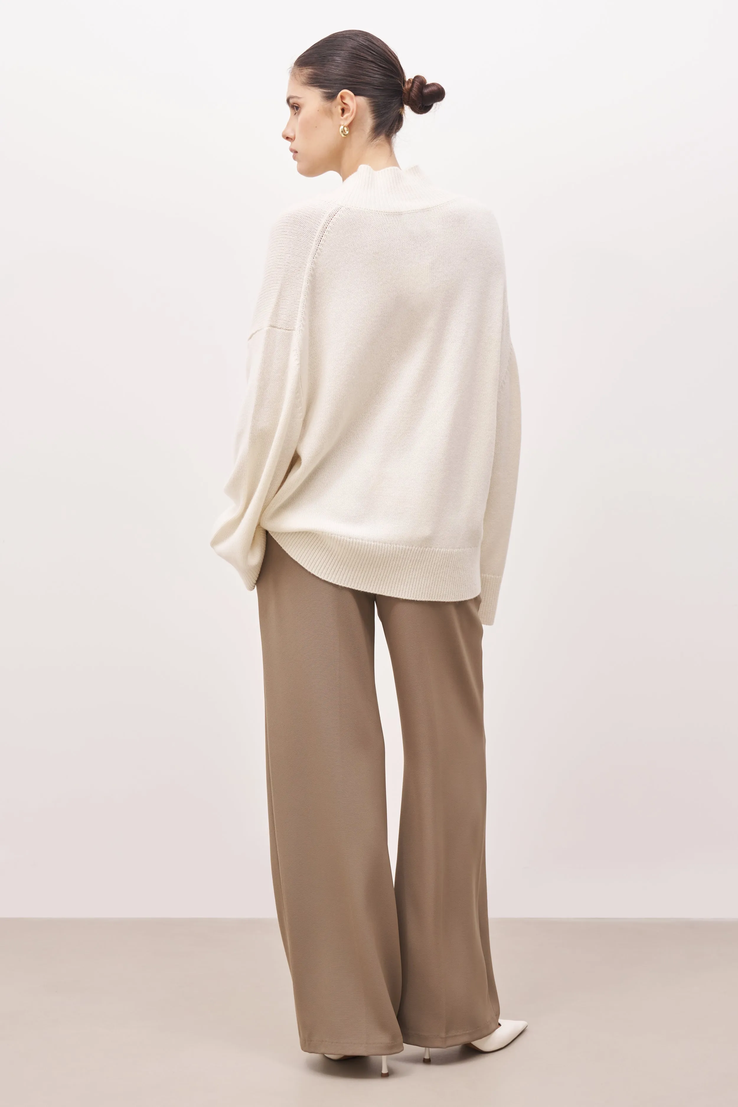 Relaxed High Neck Cashmere Blend Jumper - Cream sold by Because of Alice product image thumbnail 4