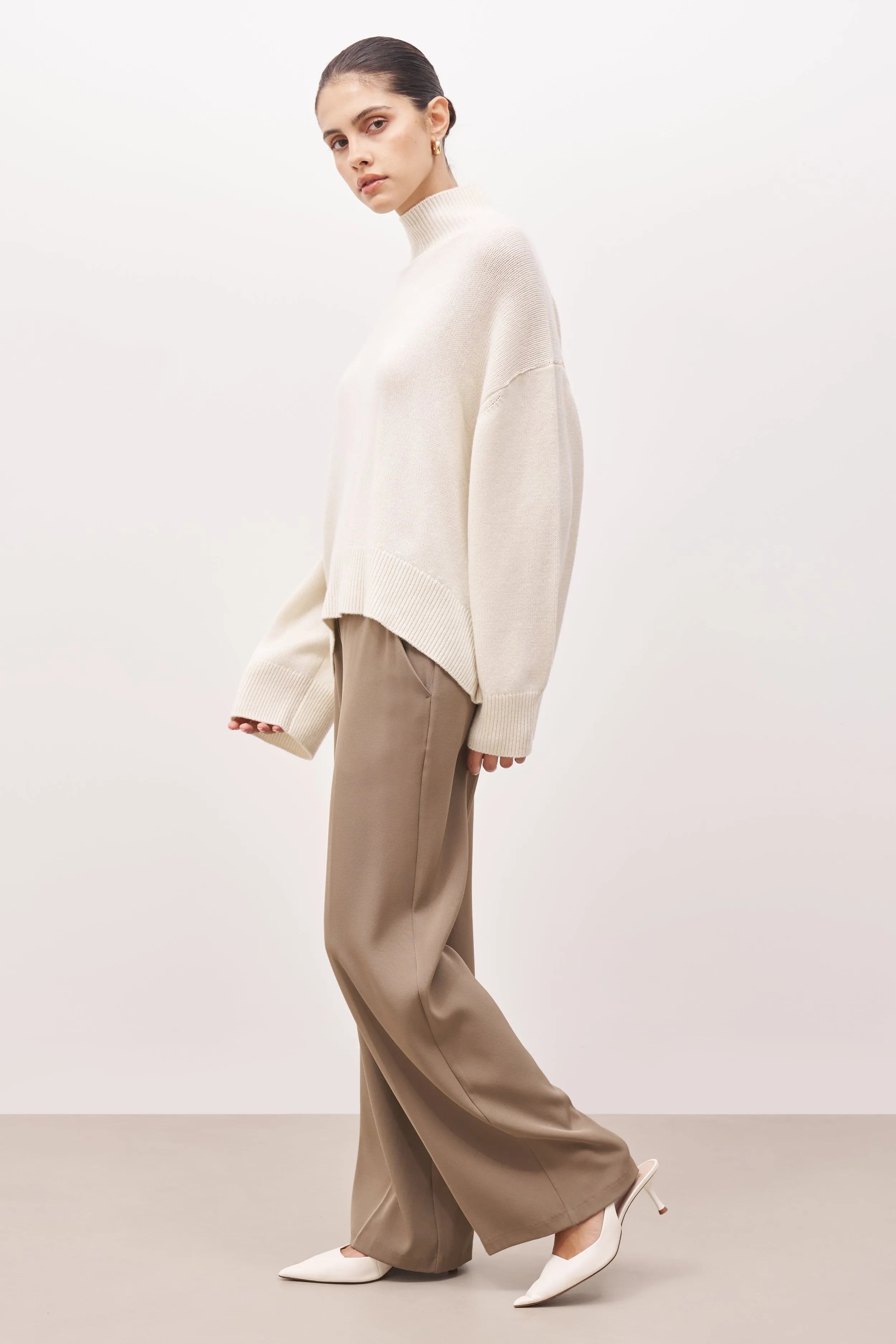 Relaxed High Neck Cashmere Blend Jumper - Cream sold by Because of Alice product image thumbnail 3