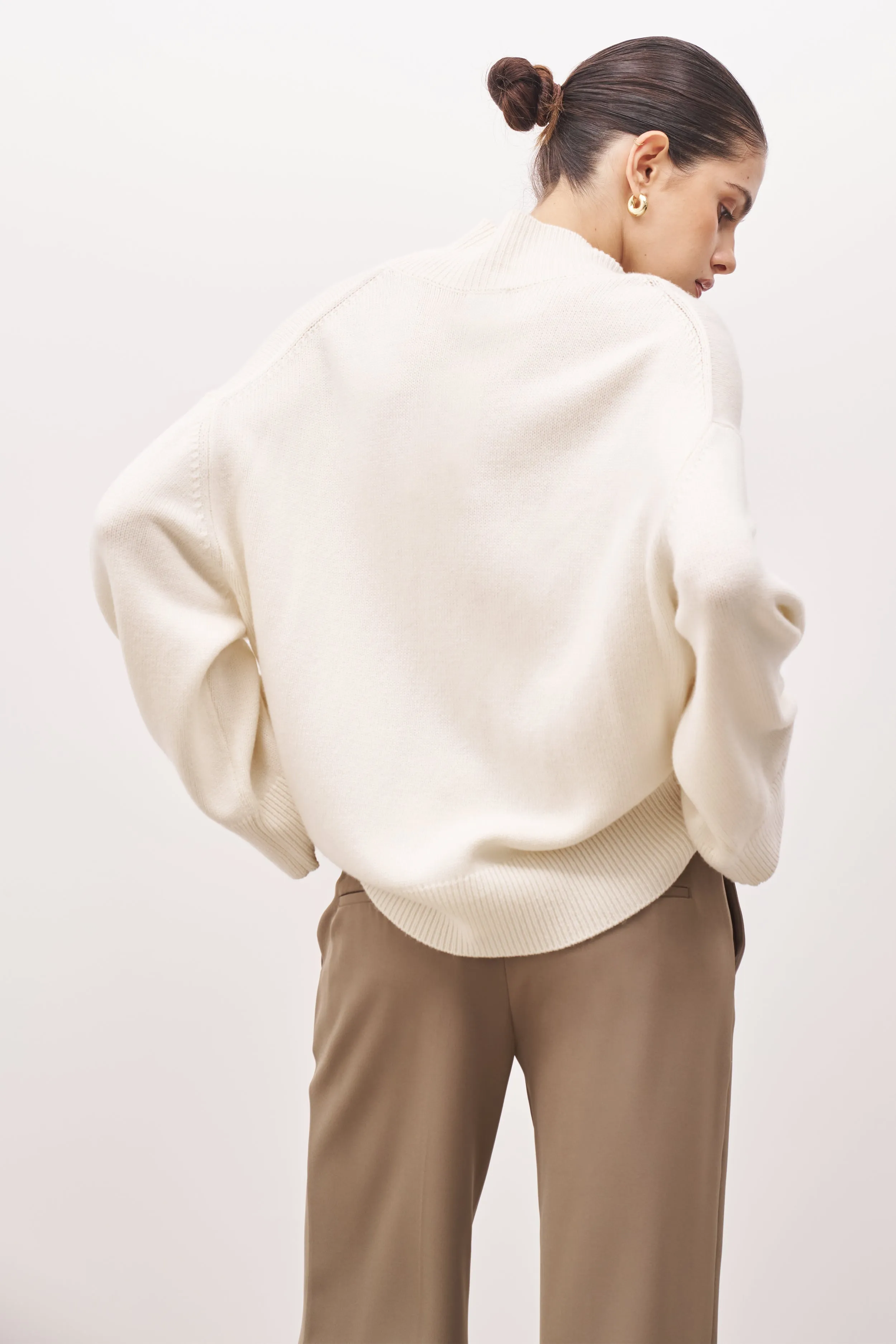 Relaxed High Neck Cashmere Blend Jumper - Cream sold by Because of Alice product image thumbnail 2